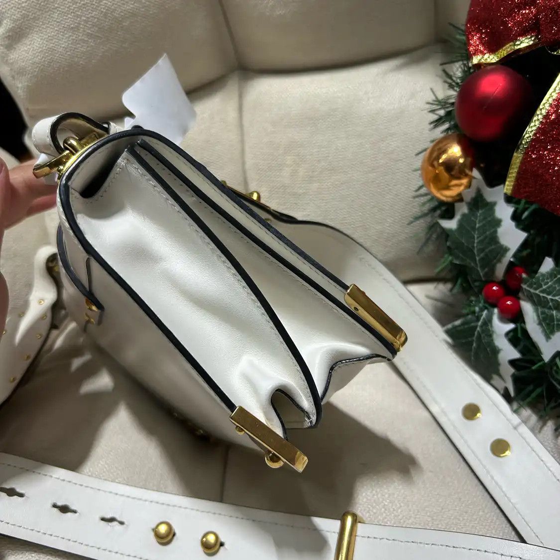 Prada PRADA Cahier white cowhide leather cross pattern shoulder bag detachable strap Size ONE SIZE - 2 Thumbnail