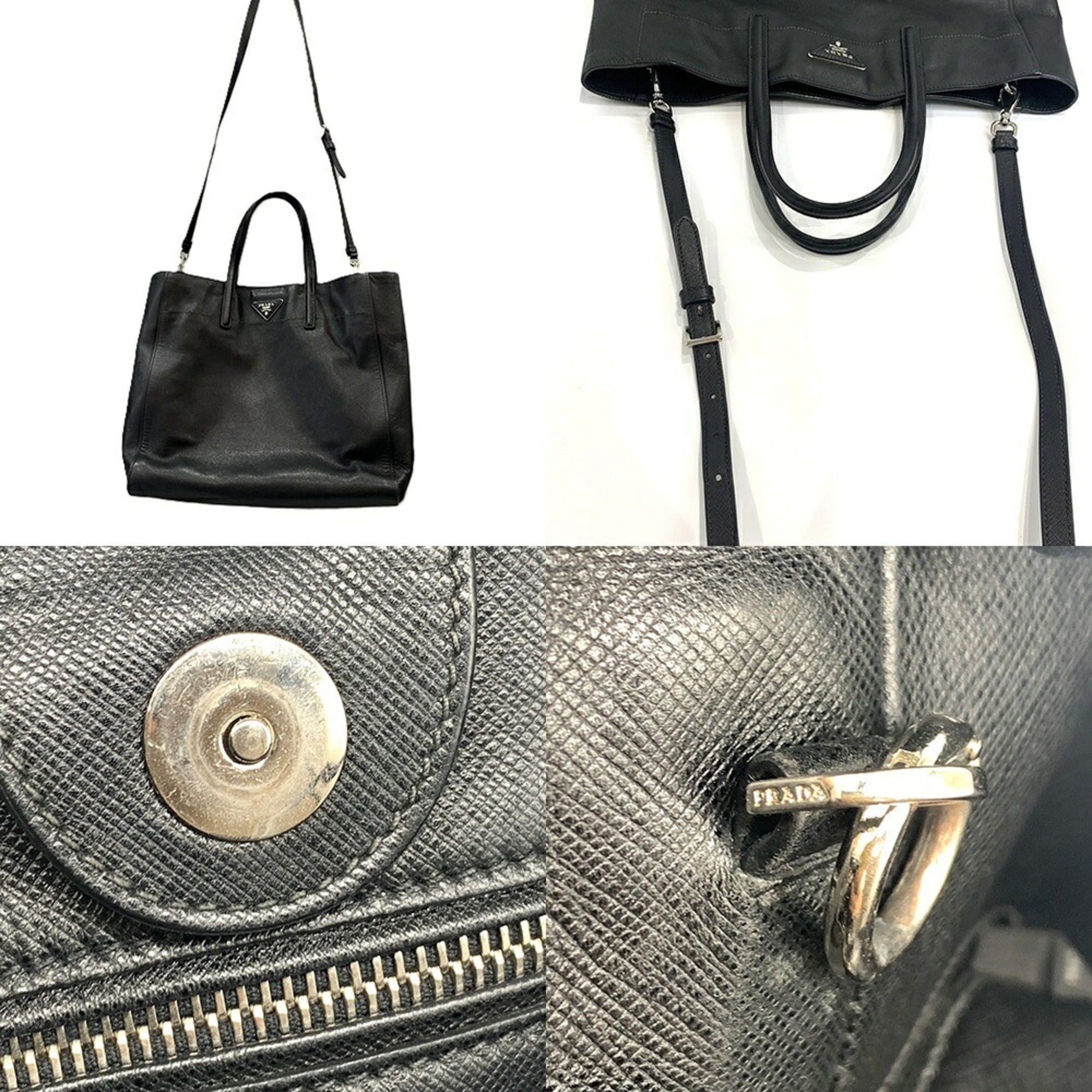 Prada Prada Tote Bag Shoulder Saffiano Leather Black PRADA Size ONE SIZE - 8 Thumbnail