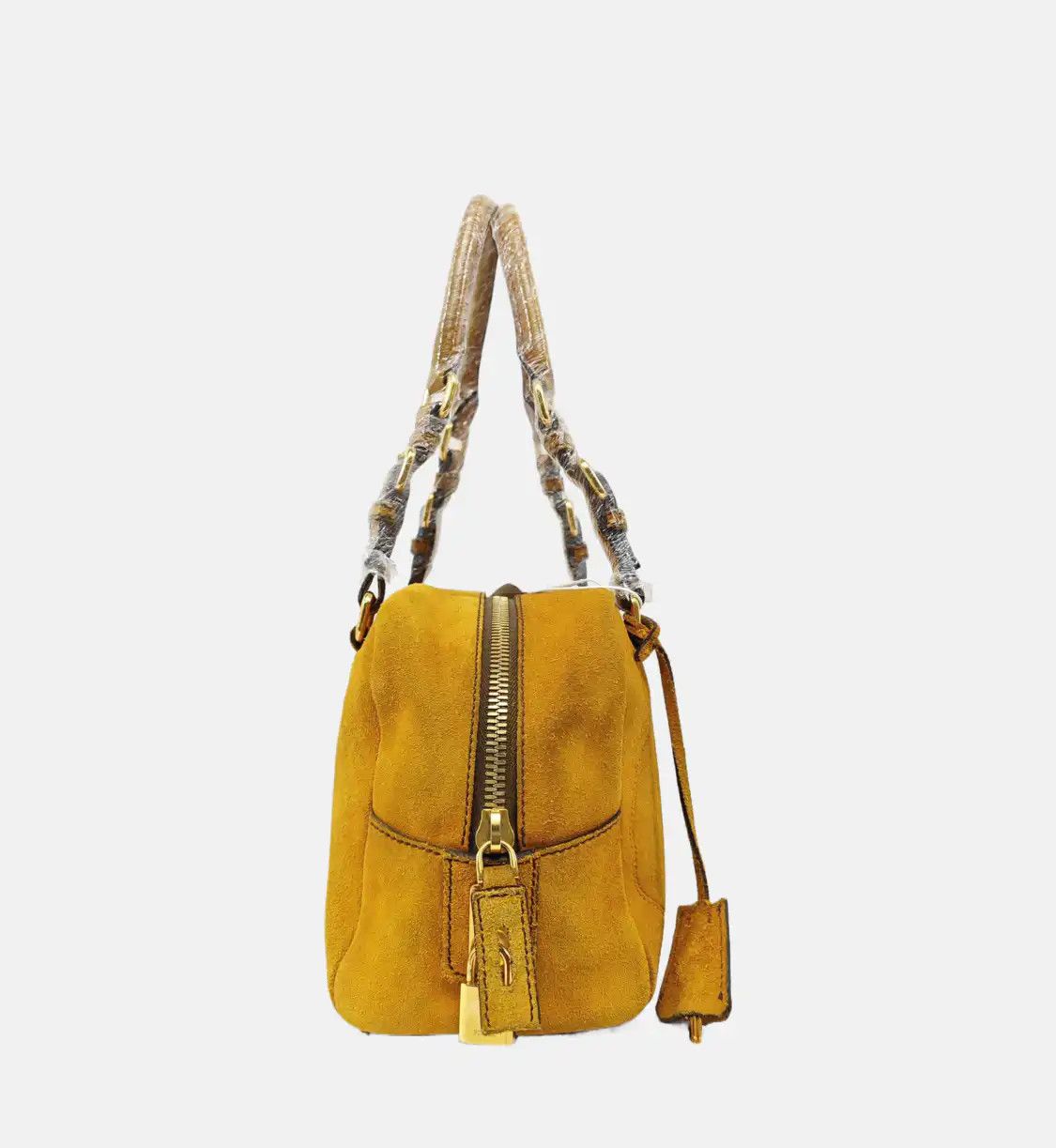 Prada PRADA yellow suede handbag gold hardware 2 striped detachable strap Size ONE SIZE - 4 Thumbnail