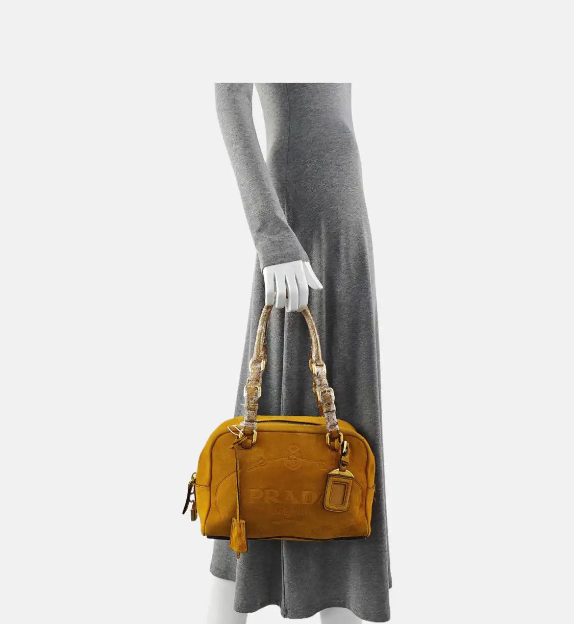 Prada PRADA yellow suede handbag gold hardware 2 striped detachable strap Size ONE SIZE - 2 Thumbnail