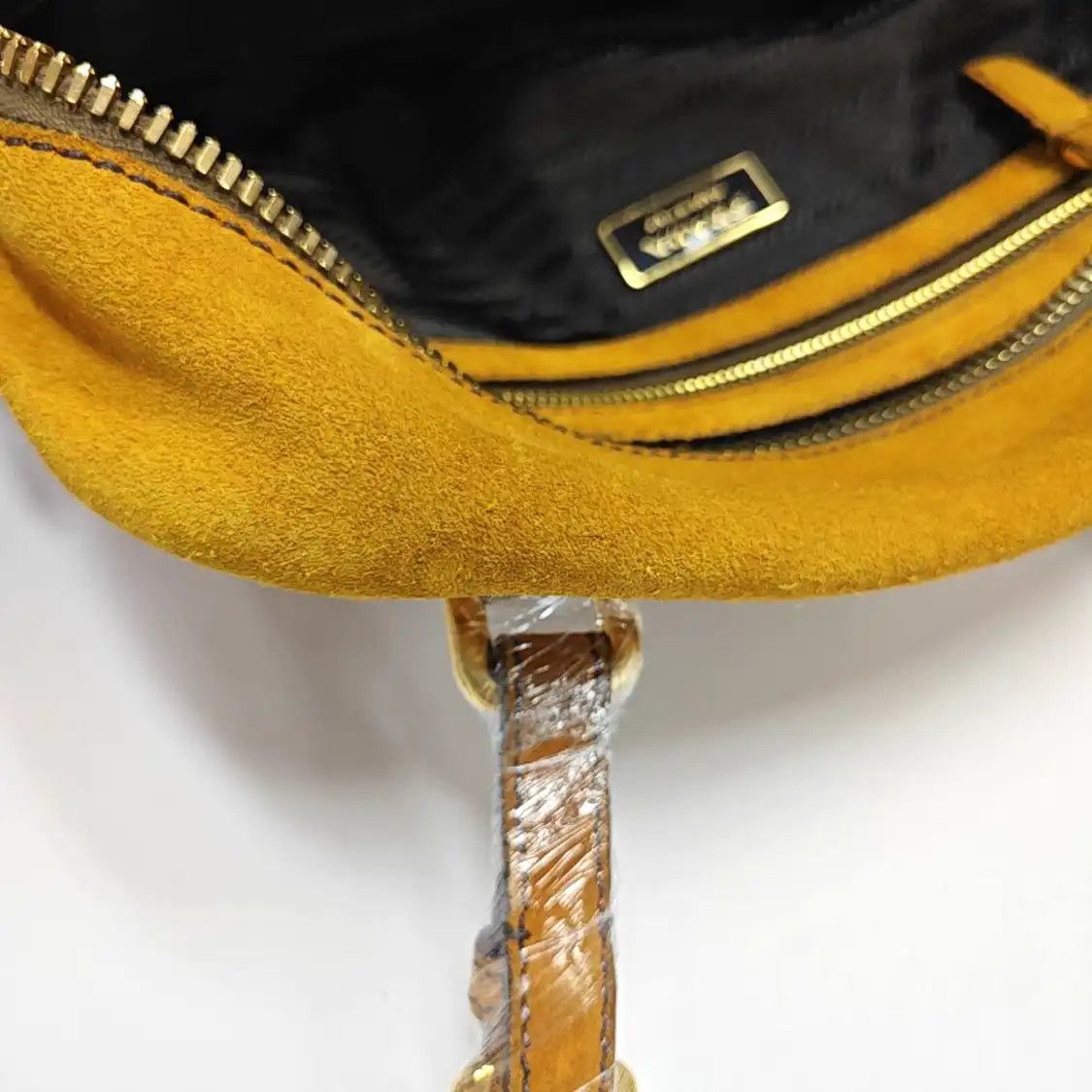 Prada PRADA yellow suede handbag gold hardware 2 striped detachable strap Size ONE SIZE - 16 Thumbnail