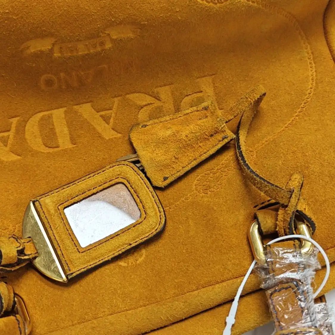 Prada PRADA yellow suede handbag gold hardware 2 striped detachable strap Size ONE SIZE - 17 Thumbnail