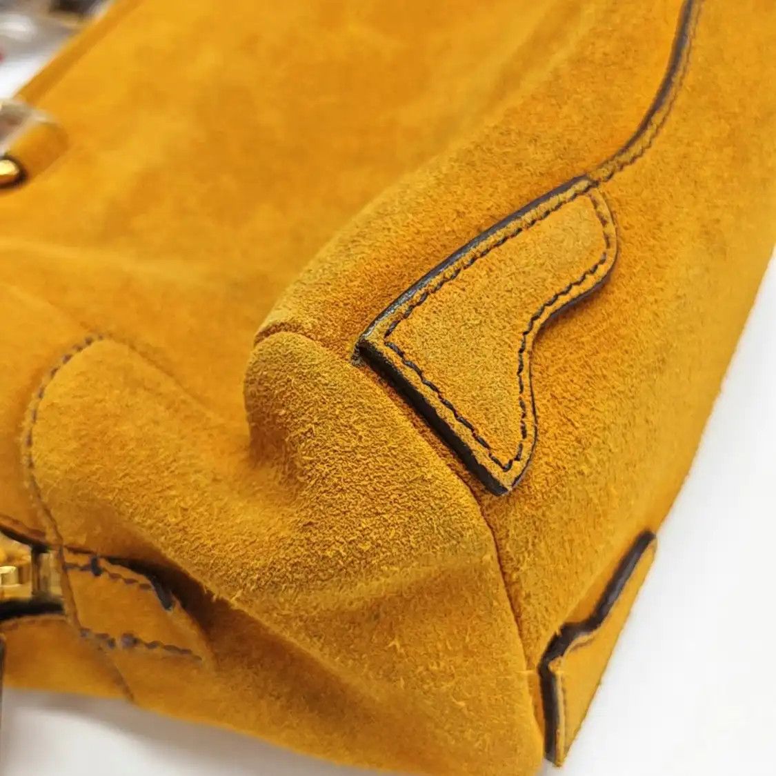 Prada PRADA yellow suede handbag gold hardware 2 striped detachable strap Size ONE SIZE - 14 Thumbnail