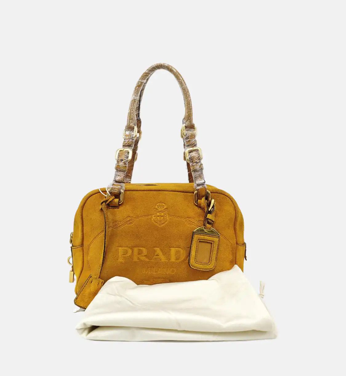 Prada PRADA yellow suede handbag gold hardware 2 striped detachable strap Size ONE SIZE - 8 Thumbnail