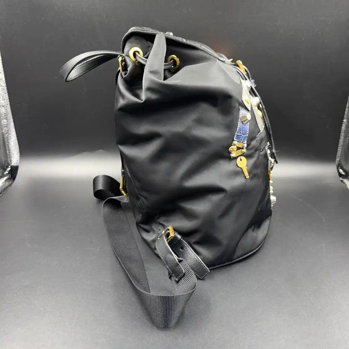 Prada PRADA black nylon logo stud backpack Size ONE SIZE - 2 Thumbnail