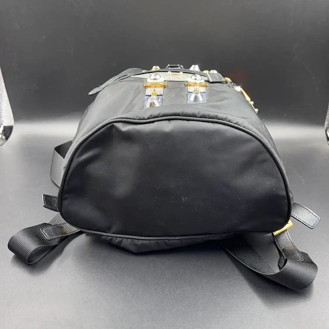 Prada PRADA black nylon logo stud backpack Size ONE SIZE - 5 Thumbnail