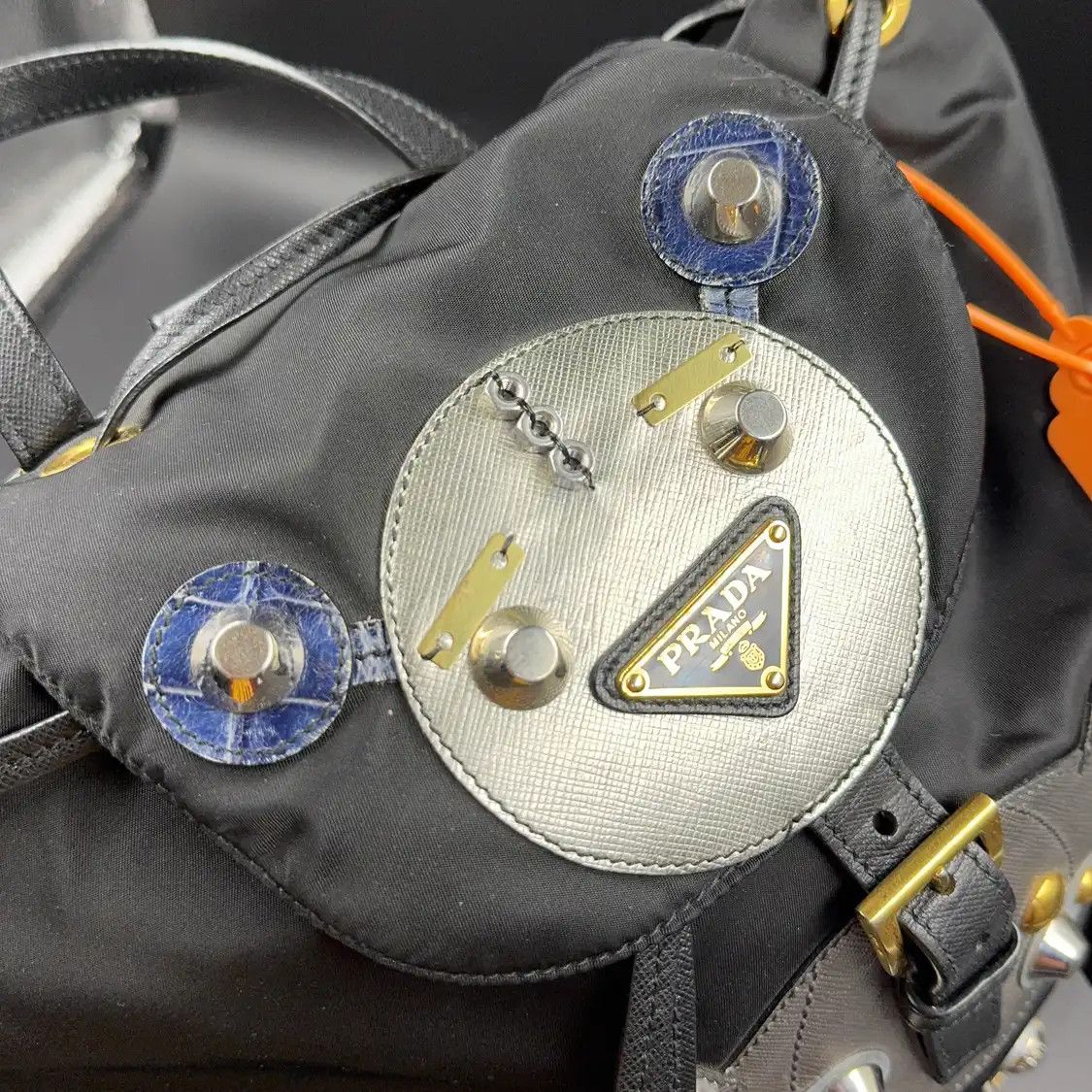 Prada PRADA black nylon logo stud backpack Size ONE SIZE - 9 Thumbnail