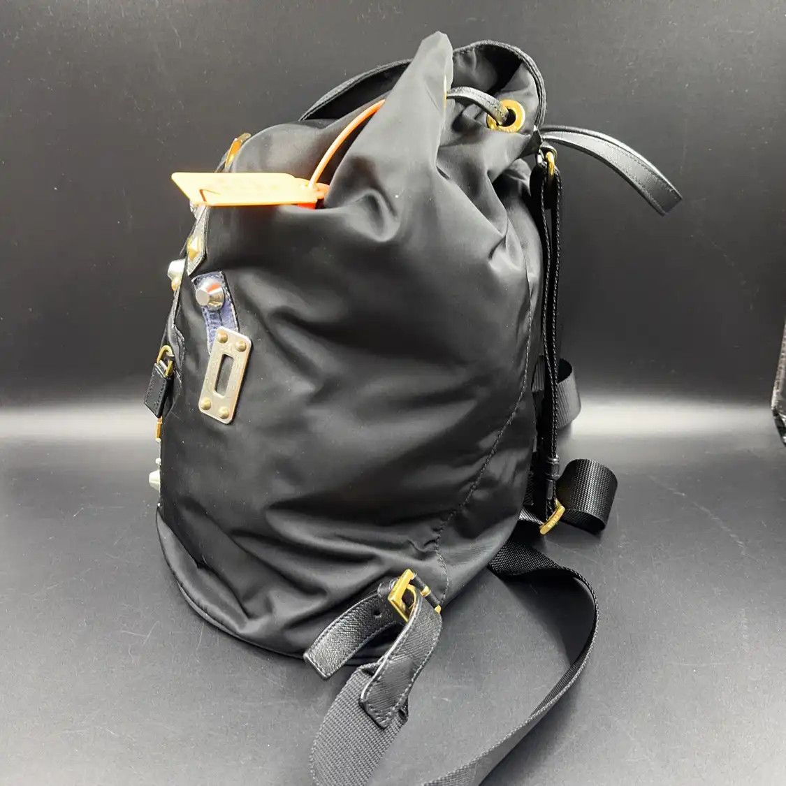 Prada PRADA black nylon logo stud backpack Size ONE SIZE - 3 Thumbnail