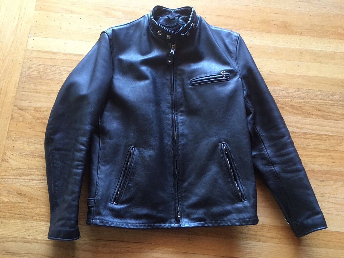 Schott 141 42 Long Black Leather Cafe Jacket