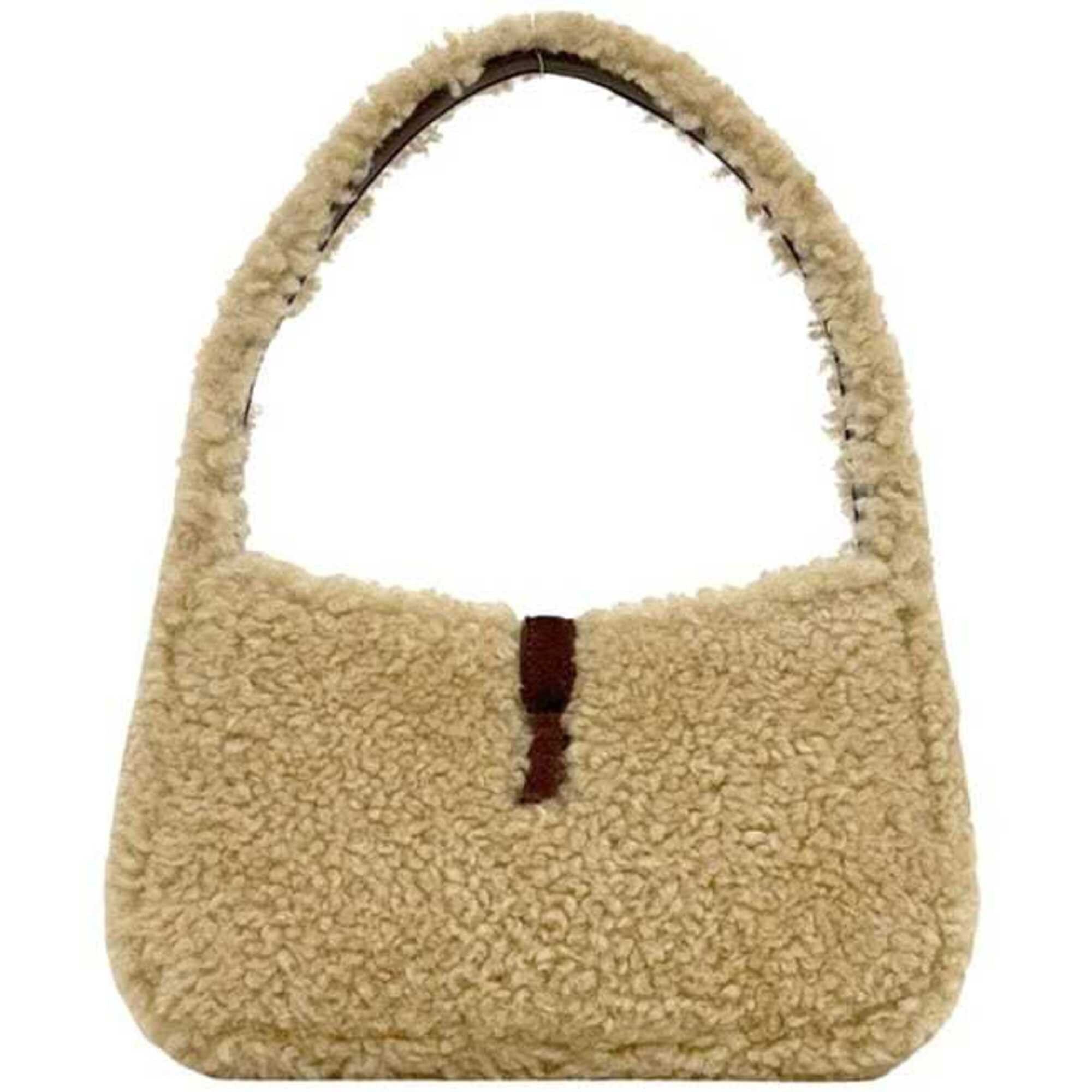 Saint Laurent Paris Yves Saint Laurent Paris Mini Hobo LE 5 A 7 Le Sancassette Handbag YSL 760375 SAINT LAURENT PARIS Shearling Beige Women's Size ONE SIZE - 3 Thumbnail