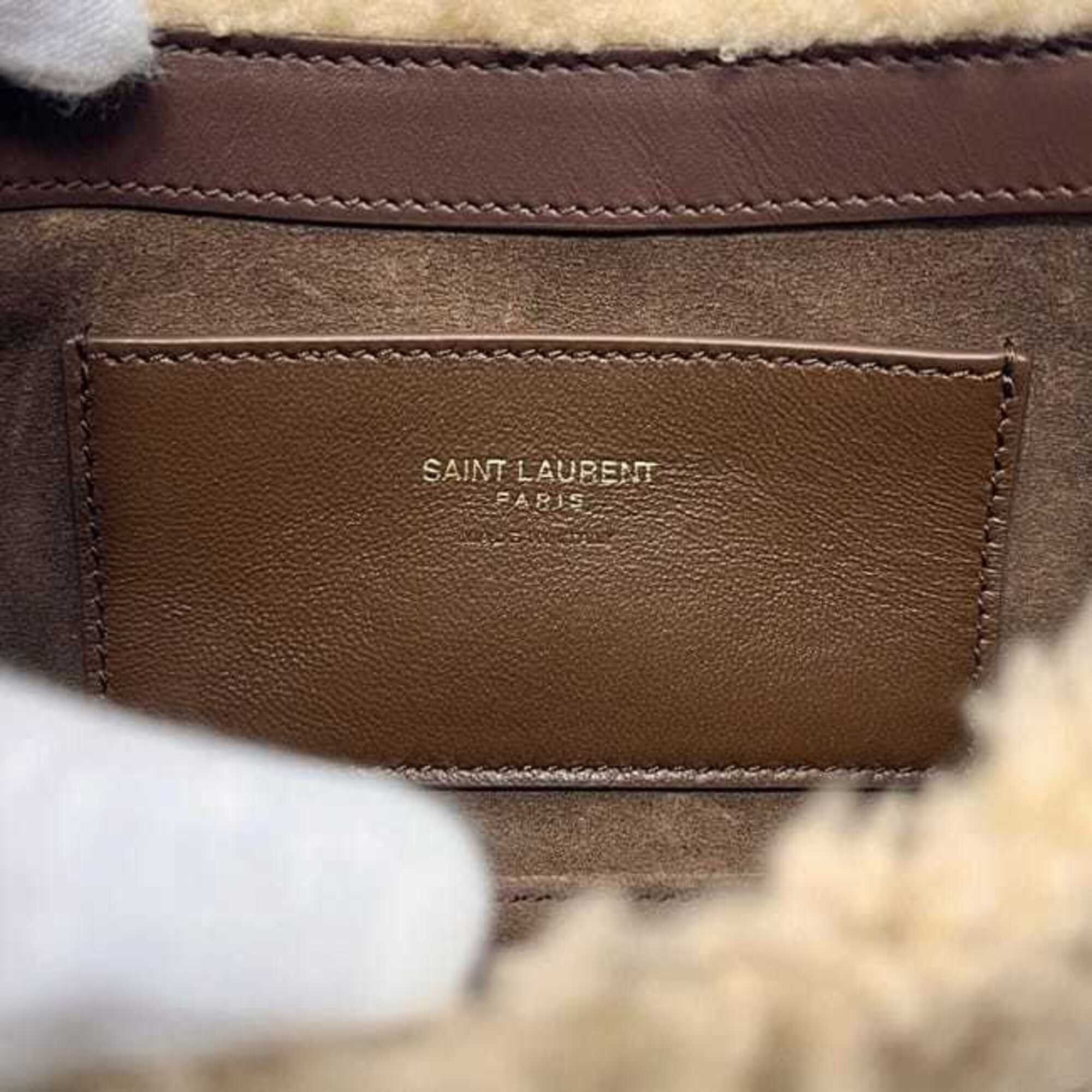 Saint Laurent Paris Yves Saint Laurent Paris Mini Hobo LE 5 A 7 Le Sancassette Handbag YSL 760375 SAINT LAURENT PARIS Shearling Beige Women's Size ONE SIZE - 8 Thumbnail