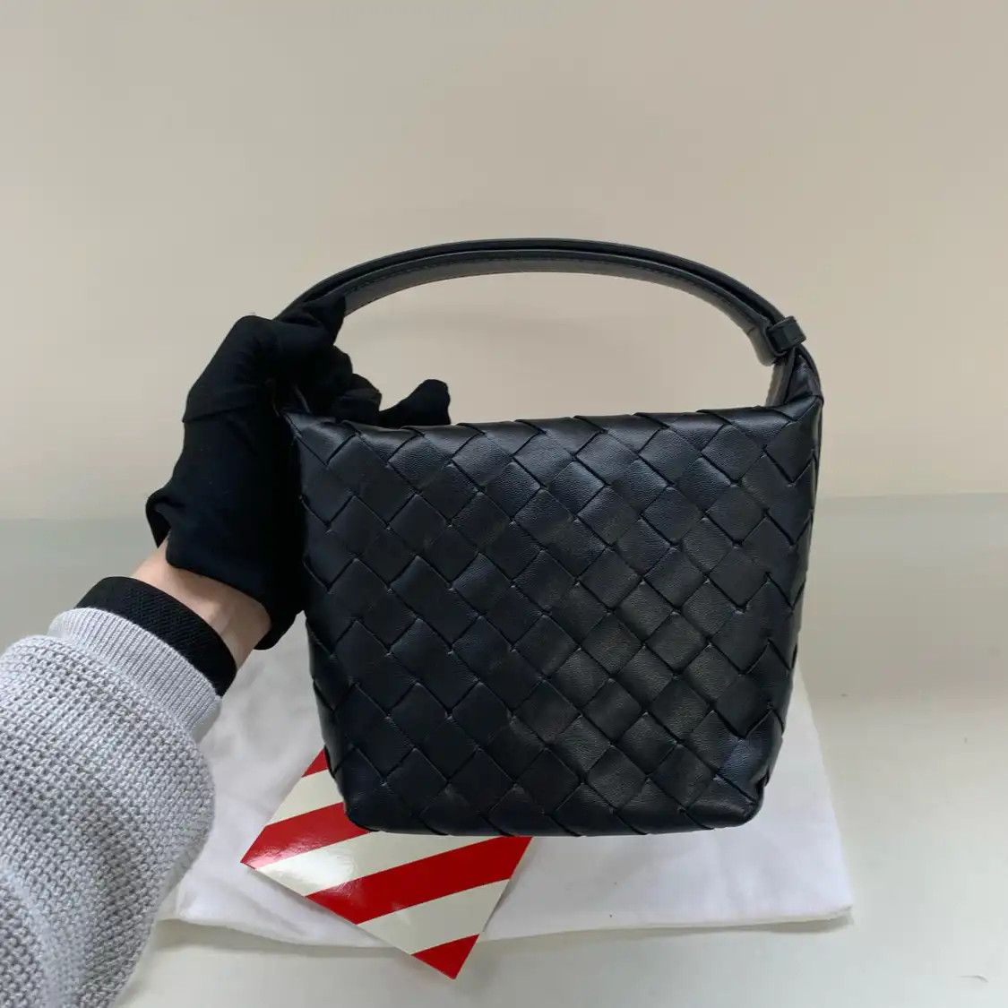 Bottega Veneta BOTTEGA VENETA Candy Wallace micro black cowhide leather woven shoulder bag Size ONE SIZE - 3 Thumbnail