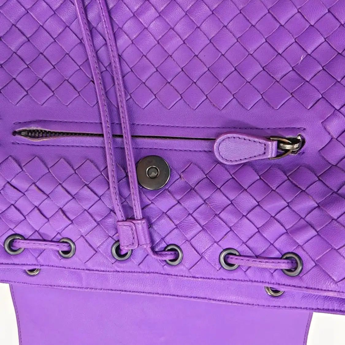 Bottega Veneta BOTTEGA VENETA purple sheepskin woven shoulder bag backpack black hardware Size ONE SIZE - 12 Thumbnail