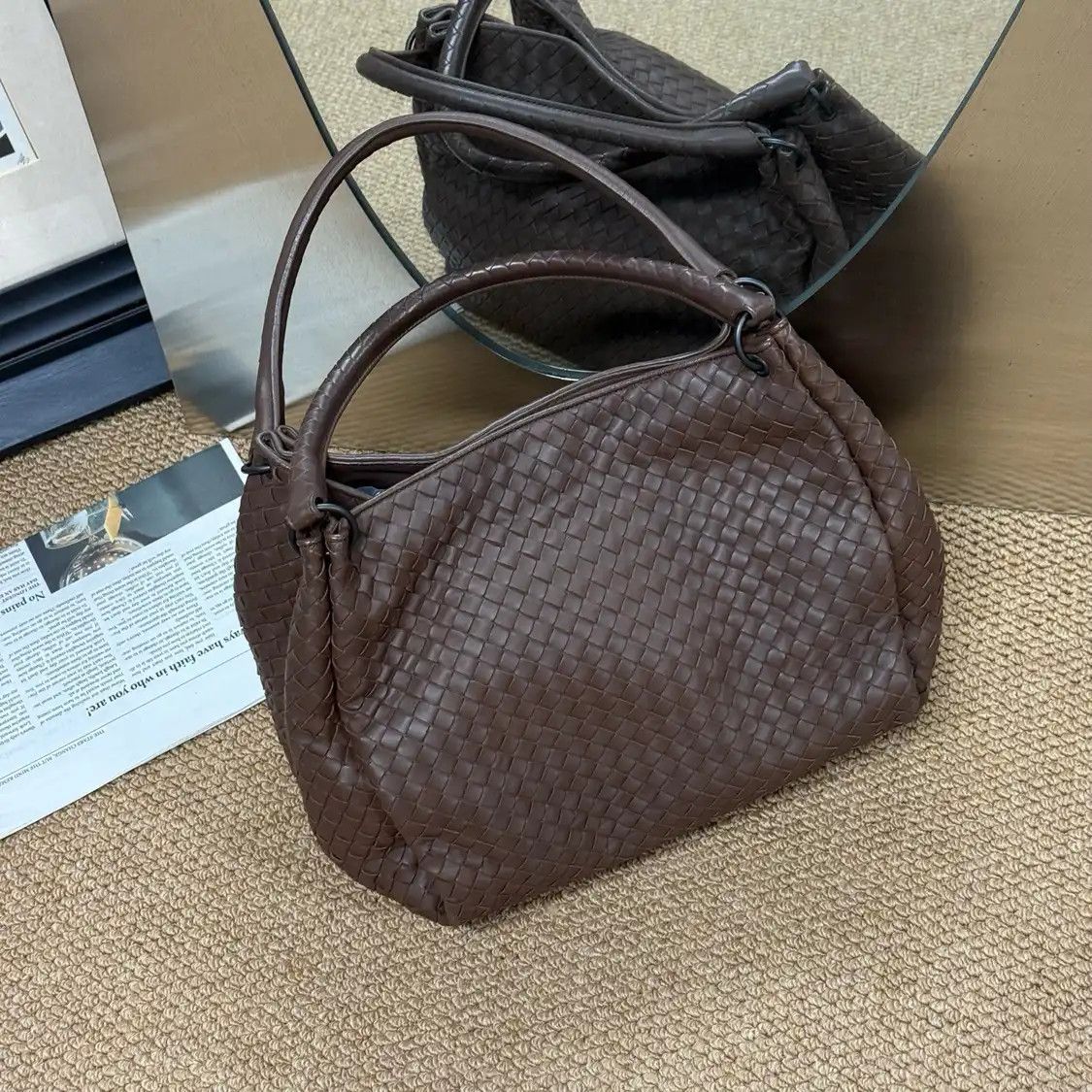 Bottega Veneta BOTTEGA VENETA Parachute dark brownsheepskin woven shoulder bag Size ONE SIZE - 10 Thumbnail