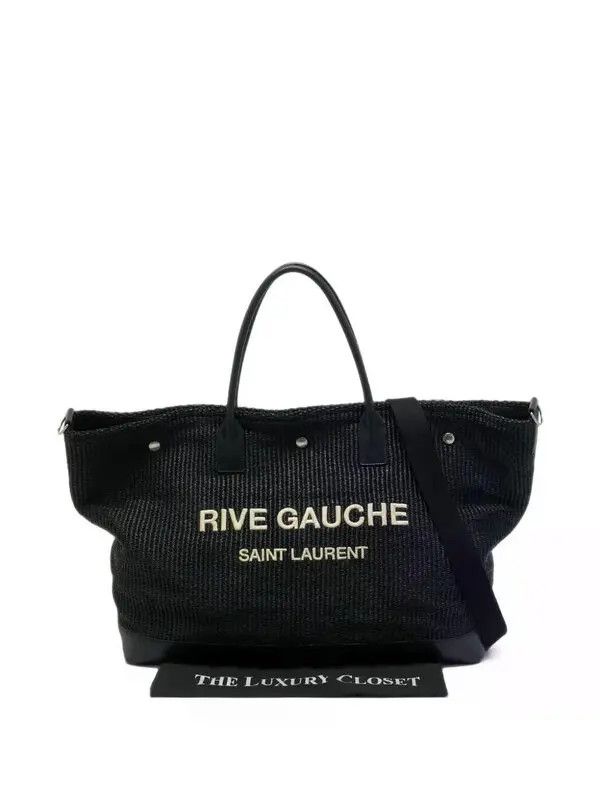 Saint Laurent Paris maxi rive gauche raffia tote bag black Size ONE SIZE - 3 Thumbnail