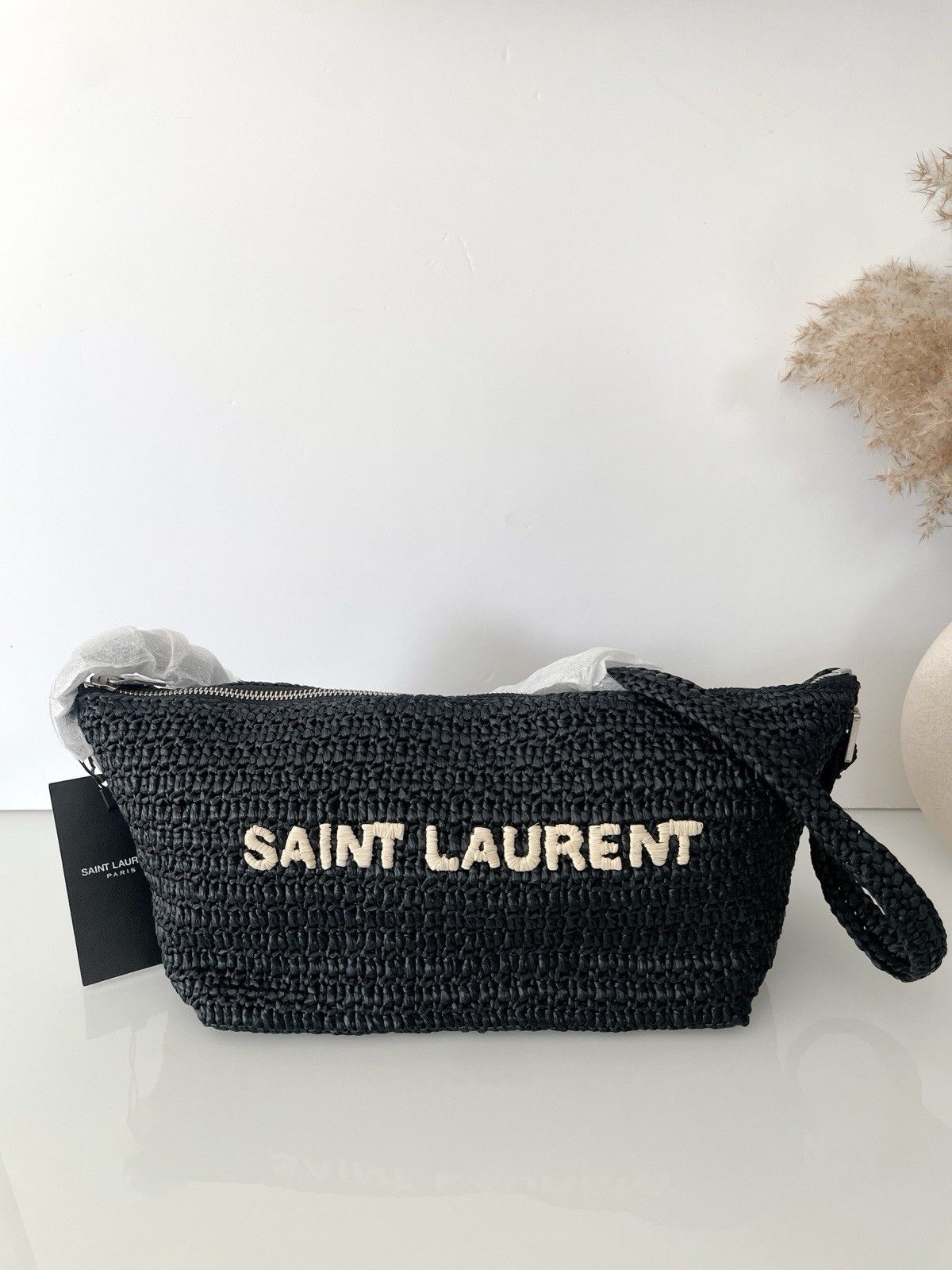 Saint Laurent Paris le raffia shoulder bag black Size ONE SIZE - 2 Thumbnail