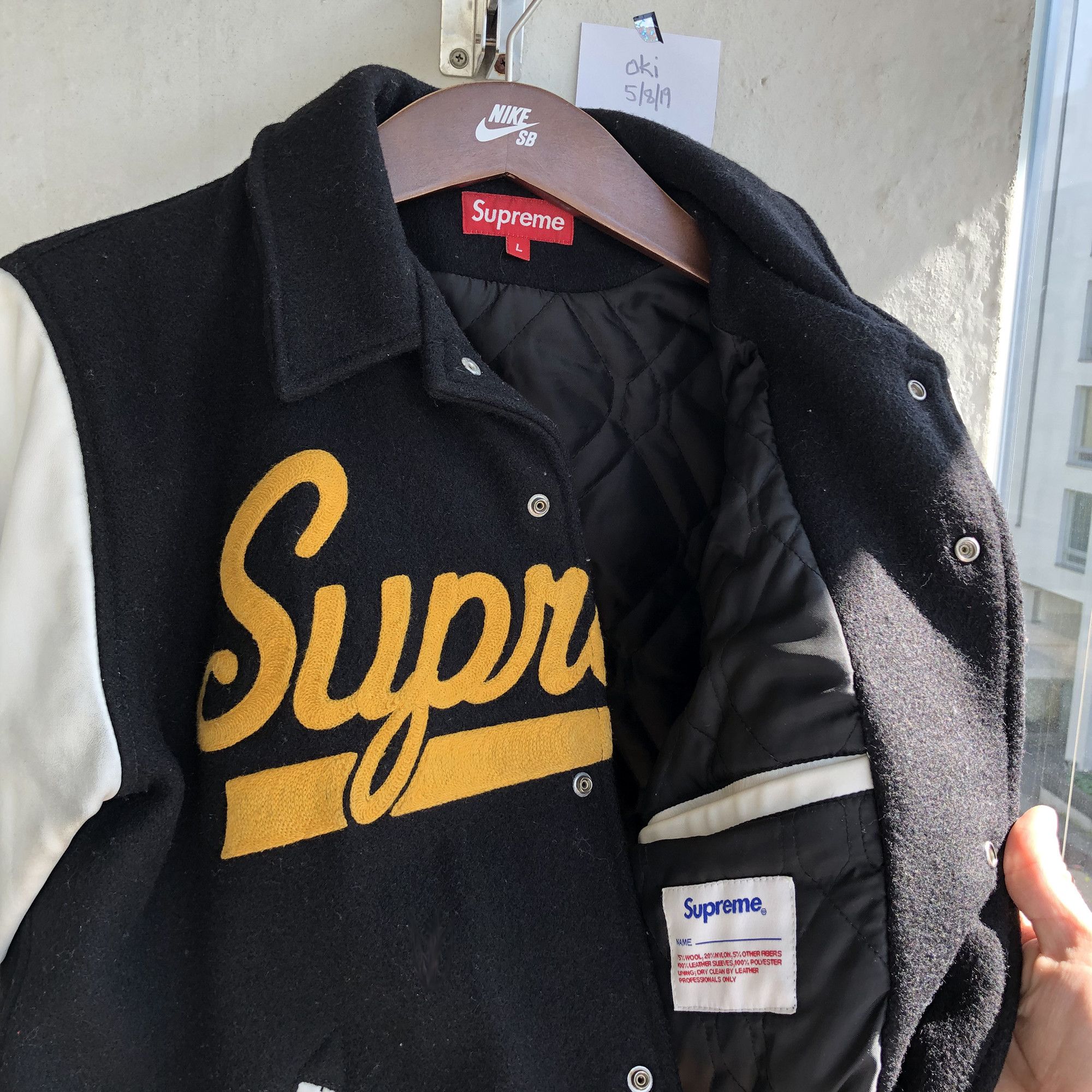 Supreme Big Logo Chenille Varsity Jacket Black Red Mustard