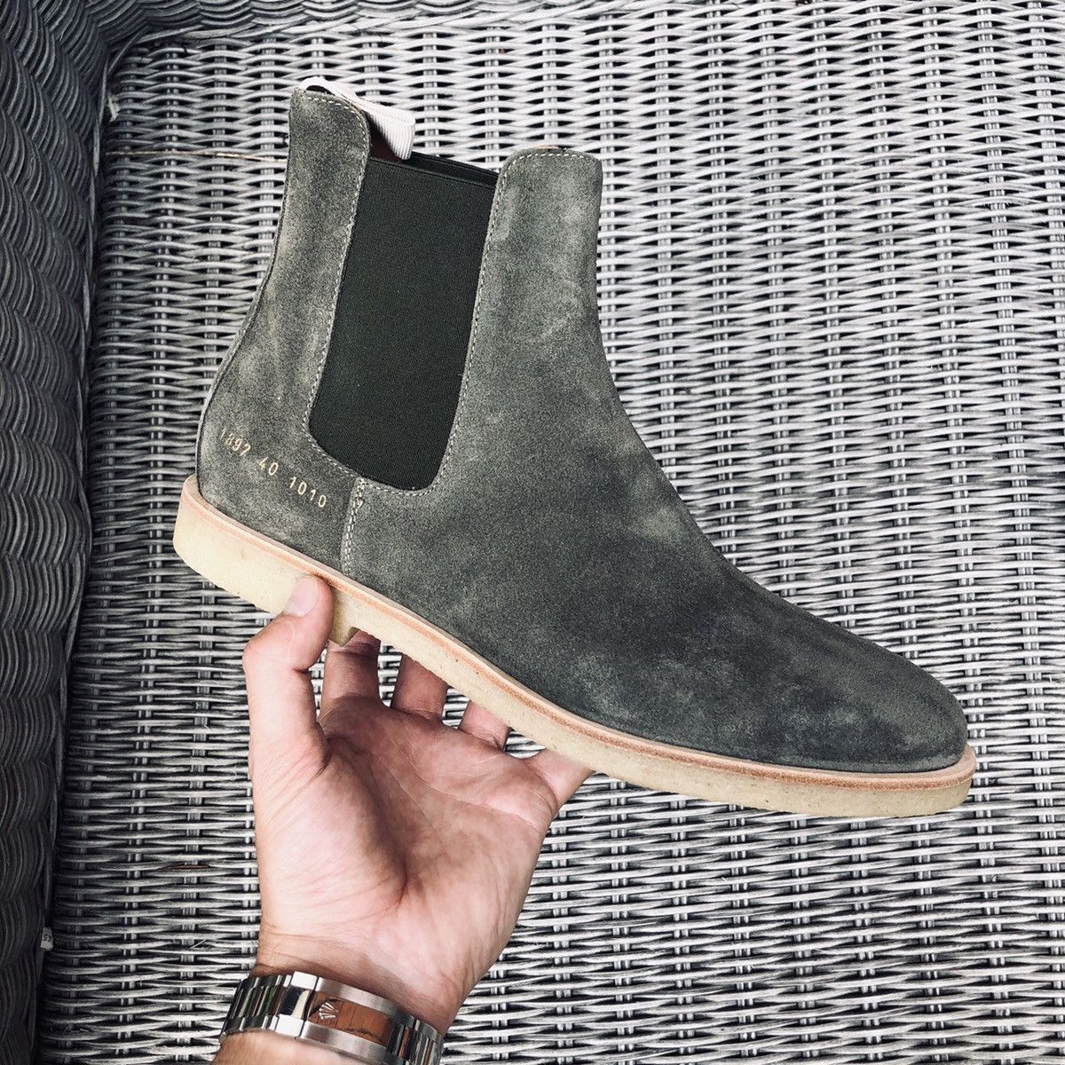 Common Projects Common Projects Olive Suede Chelsea Boots Grailed