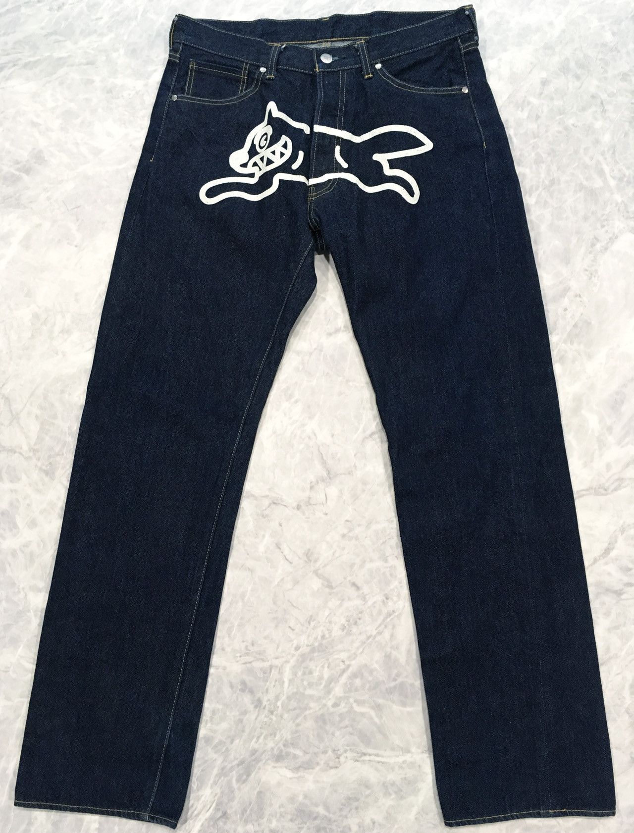RHINESTONE RUNNING DOG DENIM PANTS - BLACK – Billionaire