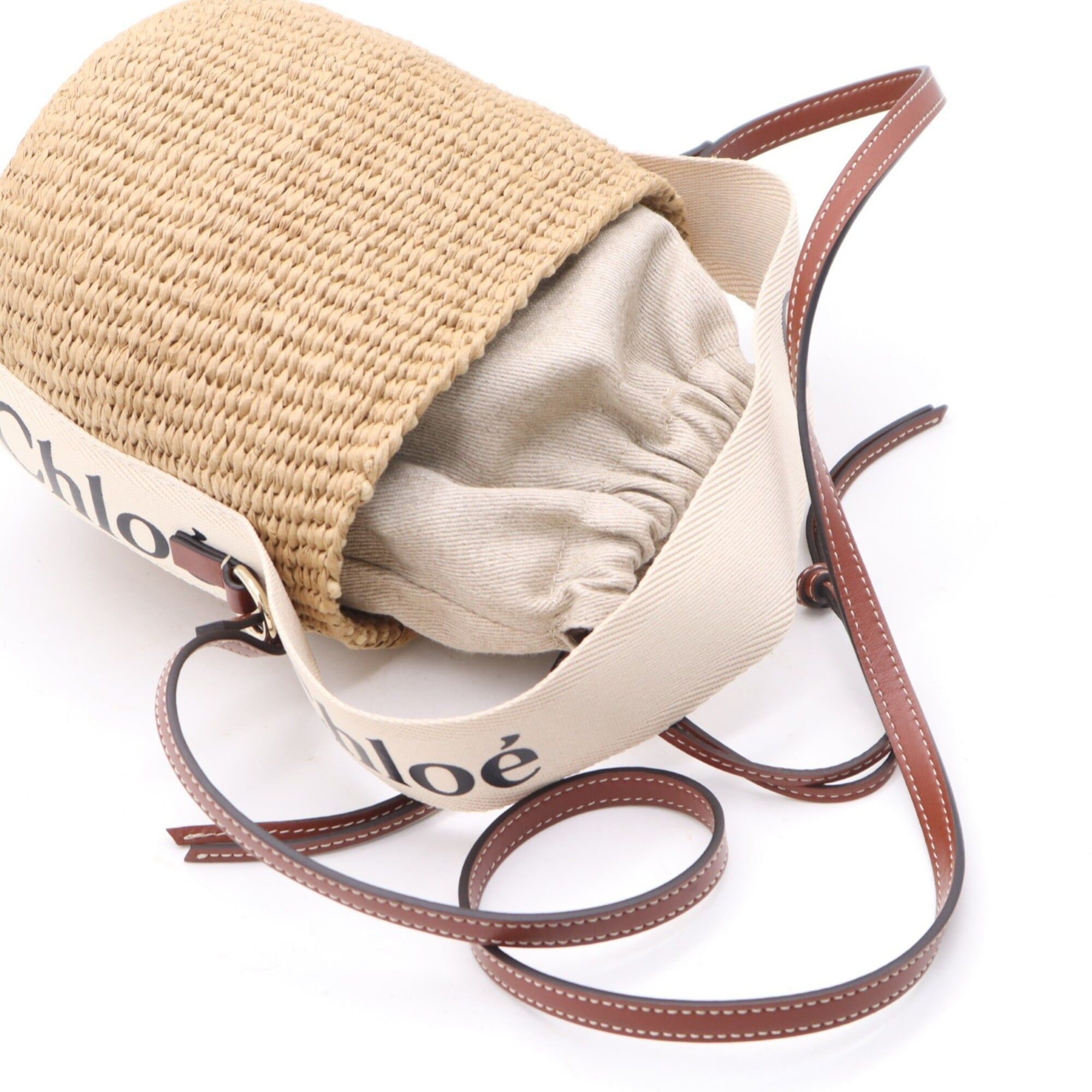Chloe Chloe Raffia Linen Woody Small Basket Shoulder Bag CHC22SS381G55 Beige Brown Women's Size ONE SIZE - 5 Thumbnail