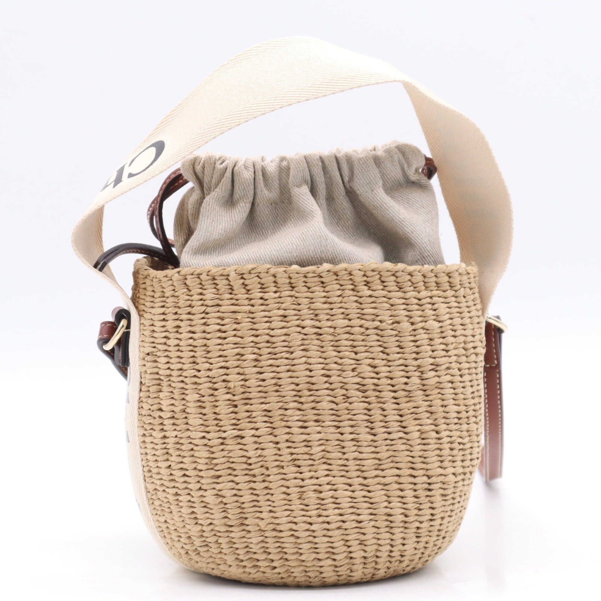 Chloe Chloe Raffia Linen Woody Small Basket Shoulder Bag CHC22SS381G55 Beige Brown Women's Size ONE SIZE - 2 Thumbnail