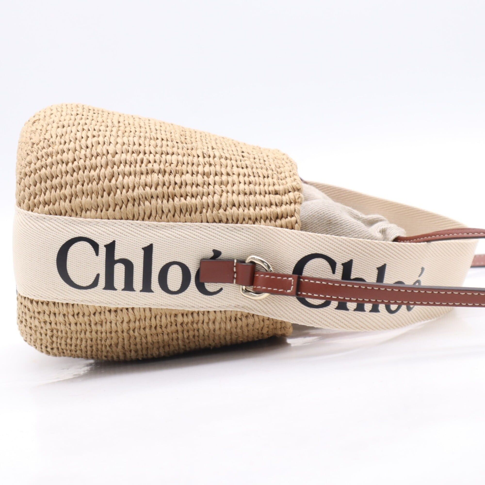Chloe Chloe Raffia Linen Woody Small Basket Shoulder Bag CHC22SS381G55 Beige Brown Women's Size ONE SIZE - 9 Thumbnail