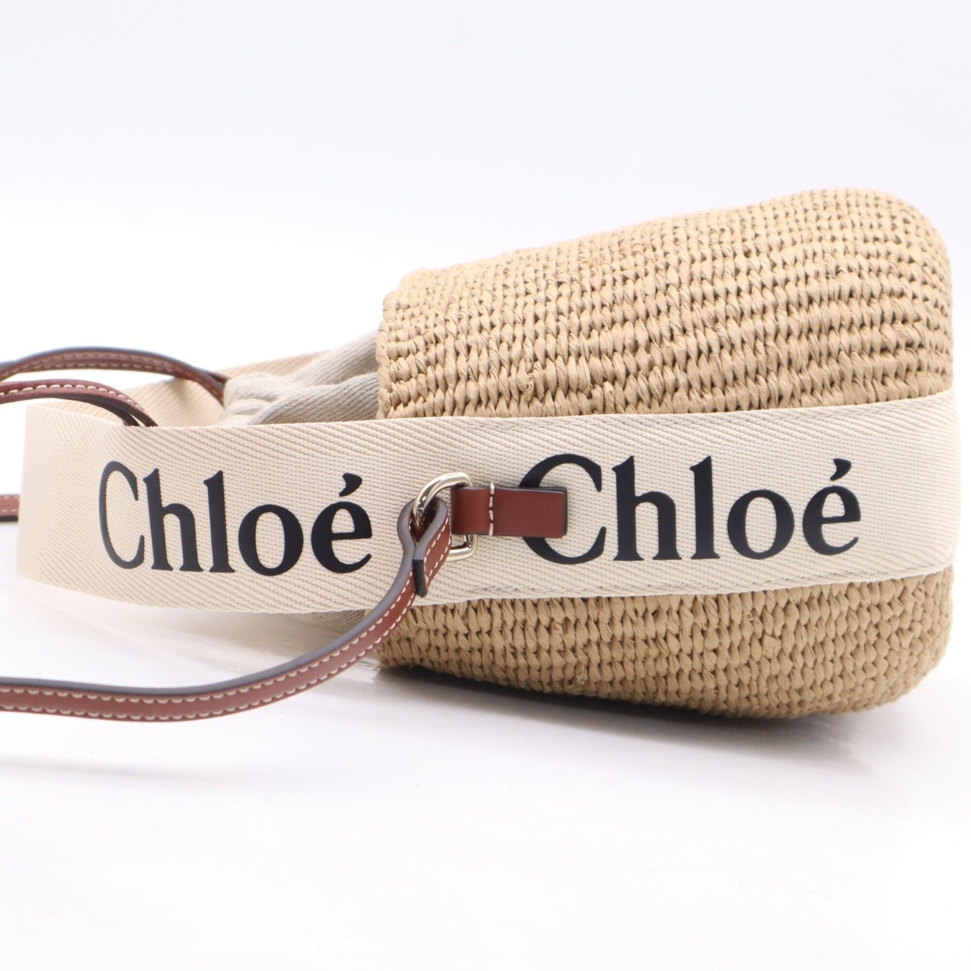 Chloe Chloe Raffia Linen Woody Small Basket Shoulder Bag CHC22SS381G55 Beige Brown Women's Size ONE SIZE - 10 Thumbnail