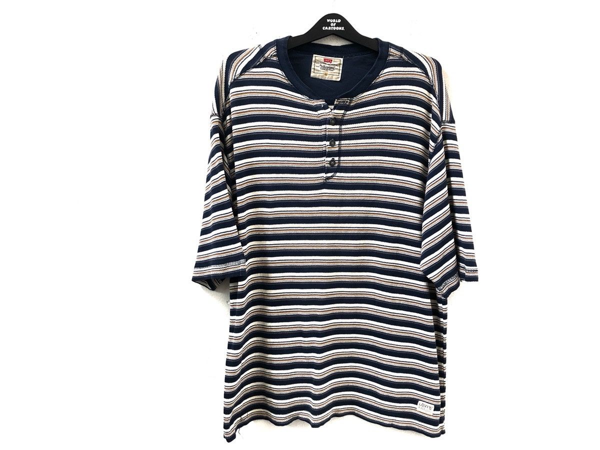 Levi's Vintage 90s Levi’s Striped Henley Shirt Size US L / EU 52-54 / 3 - 1 Thumbnail