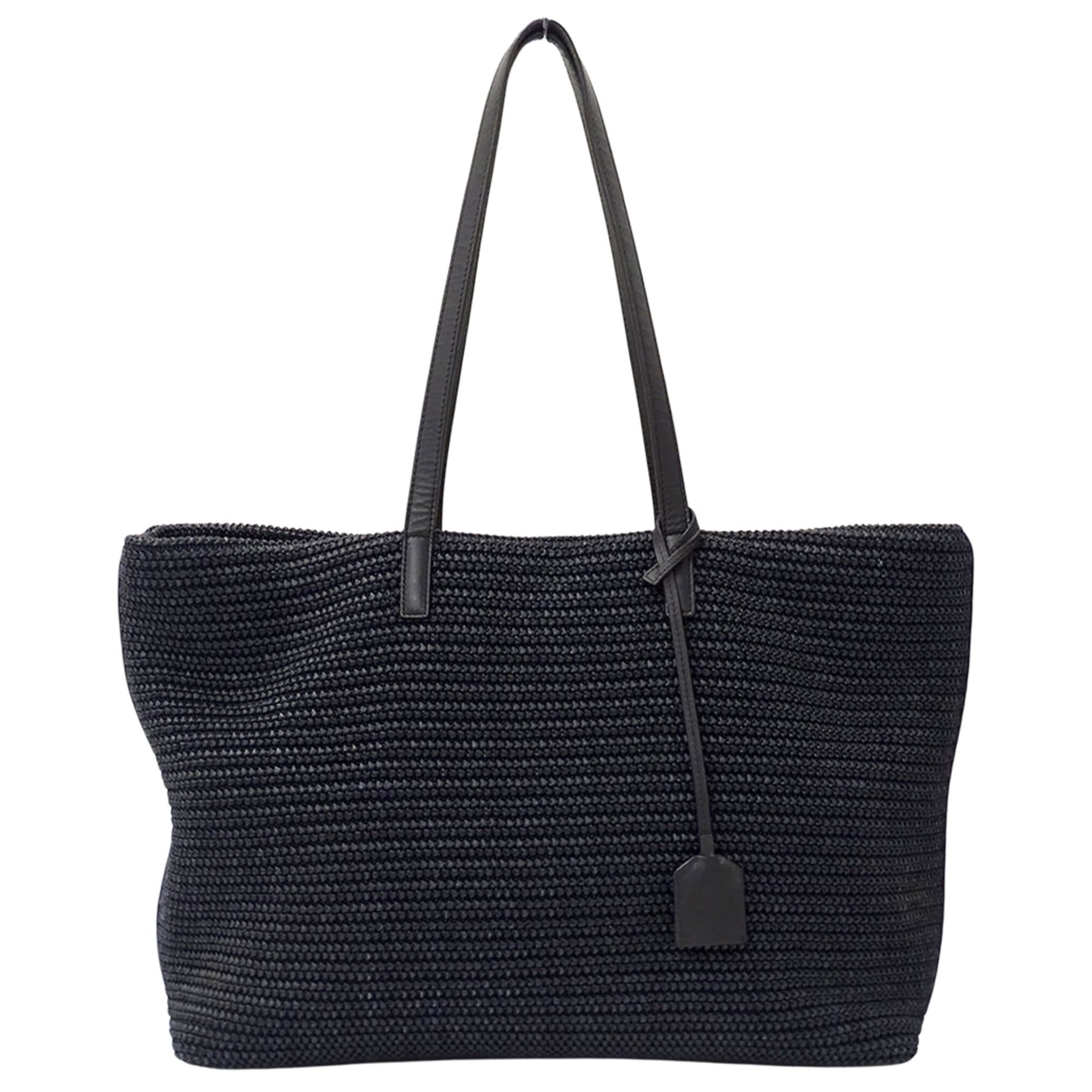 Saint Laurent Paris Saint Laurent handbag, women's brand tote bag, raffia, black, 490793, straw summer bag Size ONE SIZE - 2 Thumbnail