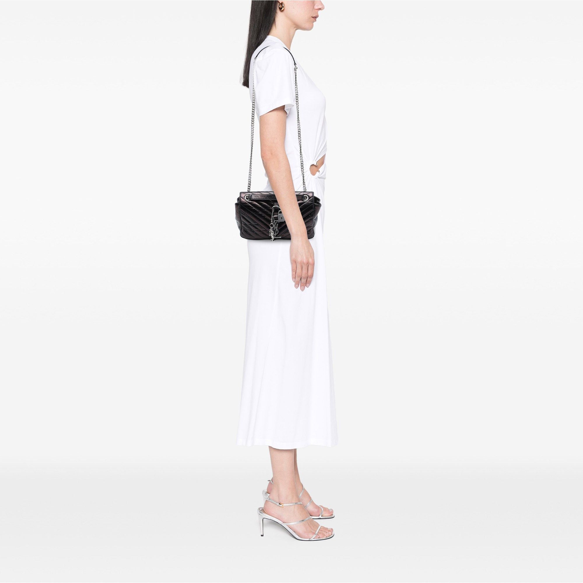 Saint Laurent Paris Chevron Metallic Crinkled Calfskin Punk Chain Bag Size ONE SIZE - 6 Thumbnail