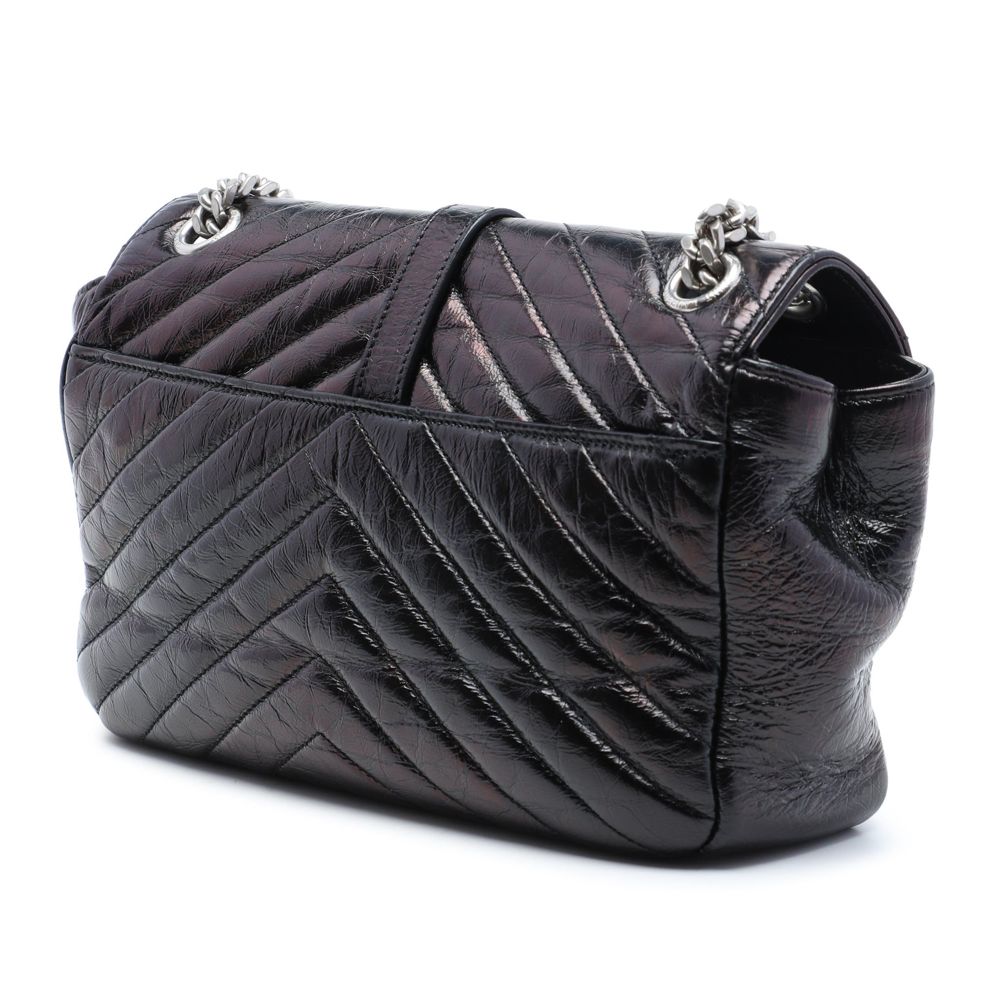 Saint Laurent Paris Chevron Metallic Crinkled Calfskin Punk Chain Bag Size ONE SIZE - 2 Thumbnail