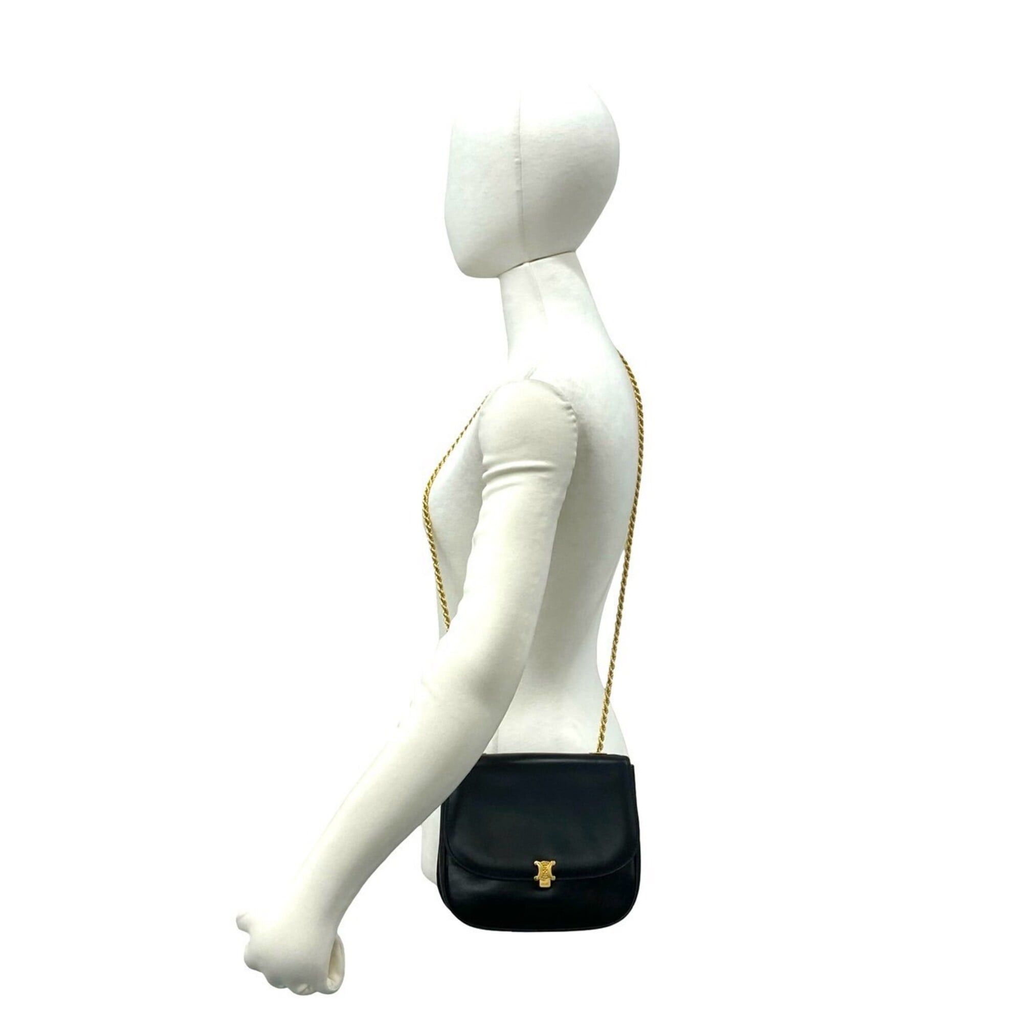 Celine CELINE Triomphe Logo Leather Chain Shoulder Bag/Pouch/Sacoche, Black, 30156 Size ONE SIZE - 2 Thumbnail