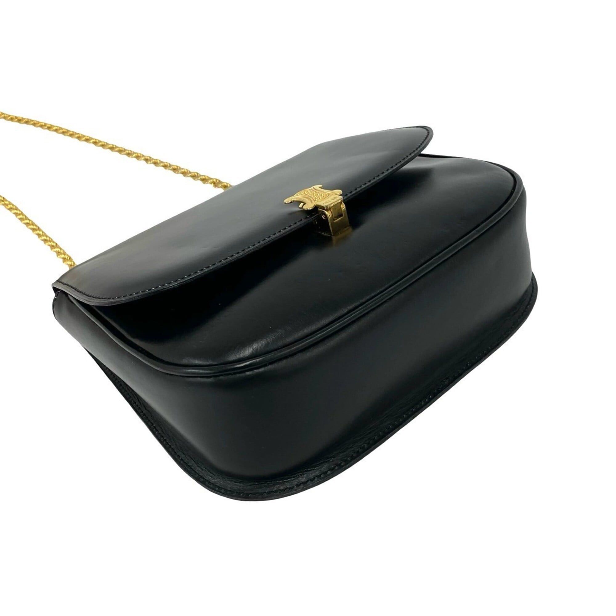 Celine CELINE Triomphe Logo Leather Chain Shoulder Bag/Pouch/Sacoche, Black, 30156 Size ONE SIZE - 7 Thumbnail