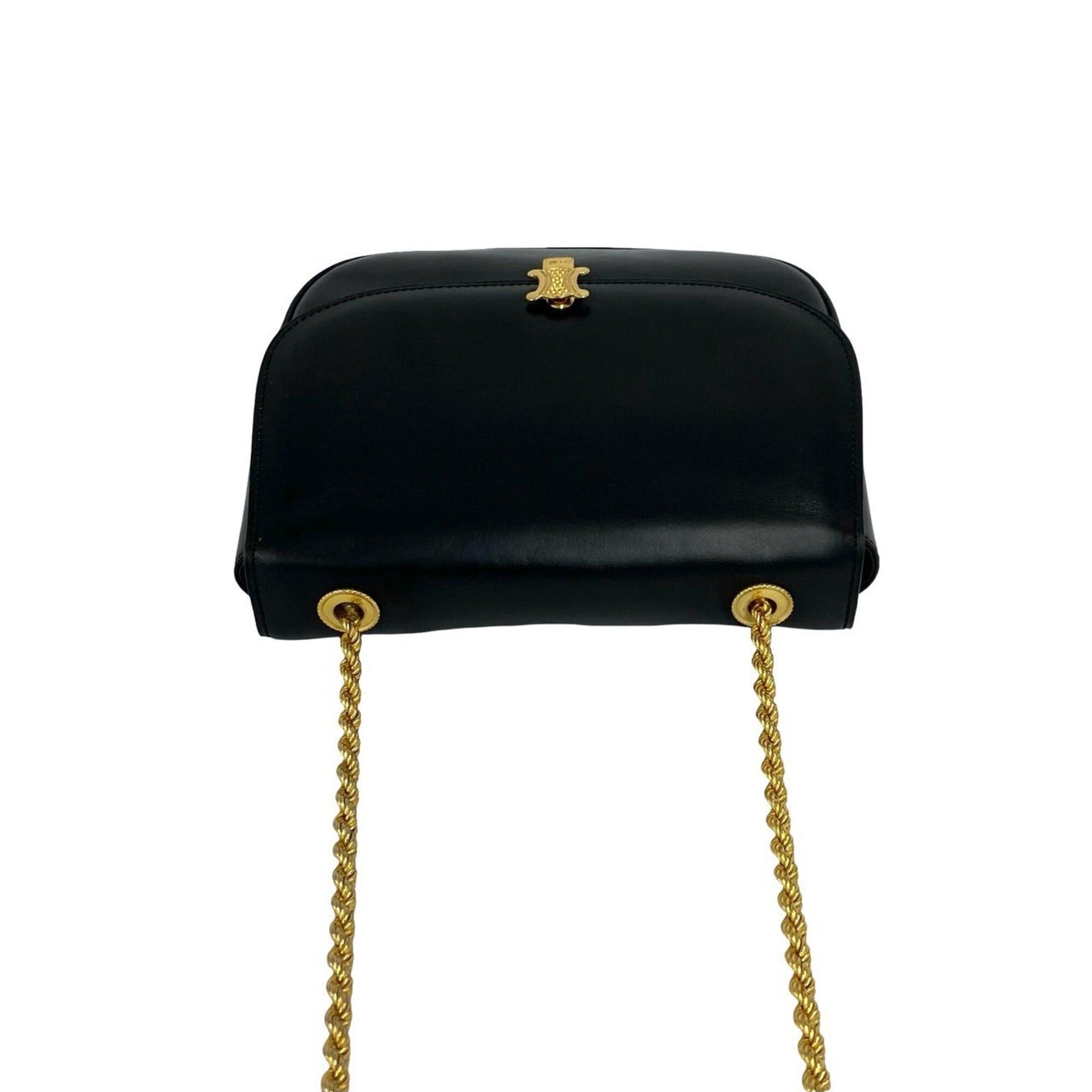 Celine CELINE Triomphe Logo Leather Chain Shoulder Bag/Pouch/Sacoche, Black, 30156 Size ONE SIZE - 4 Thumbnail