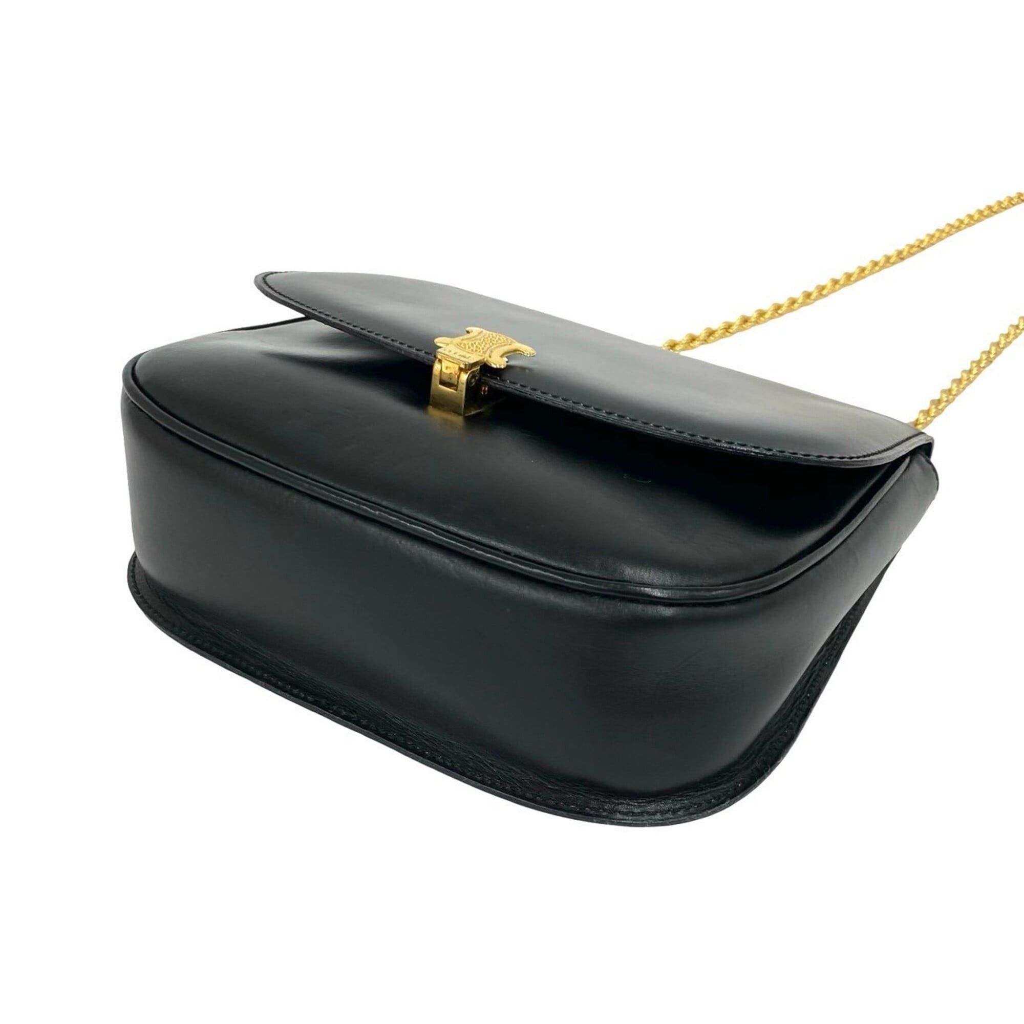Celine CELINE Triomphe Logo Leather Chain Shoulder Bag/Pouch/Sacoche, Black, 30156 Size ONE SIZE - 8 Thumbnail