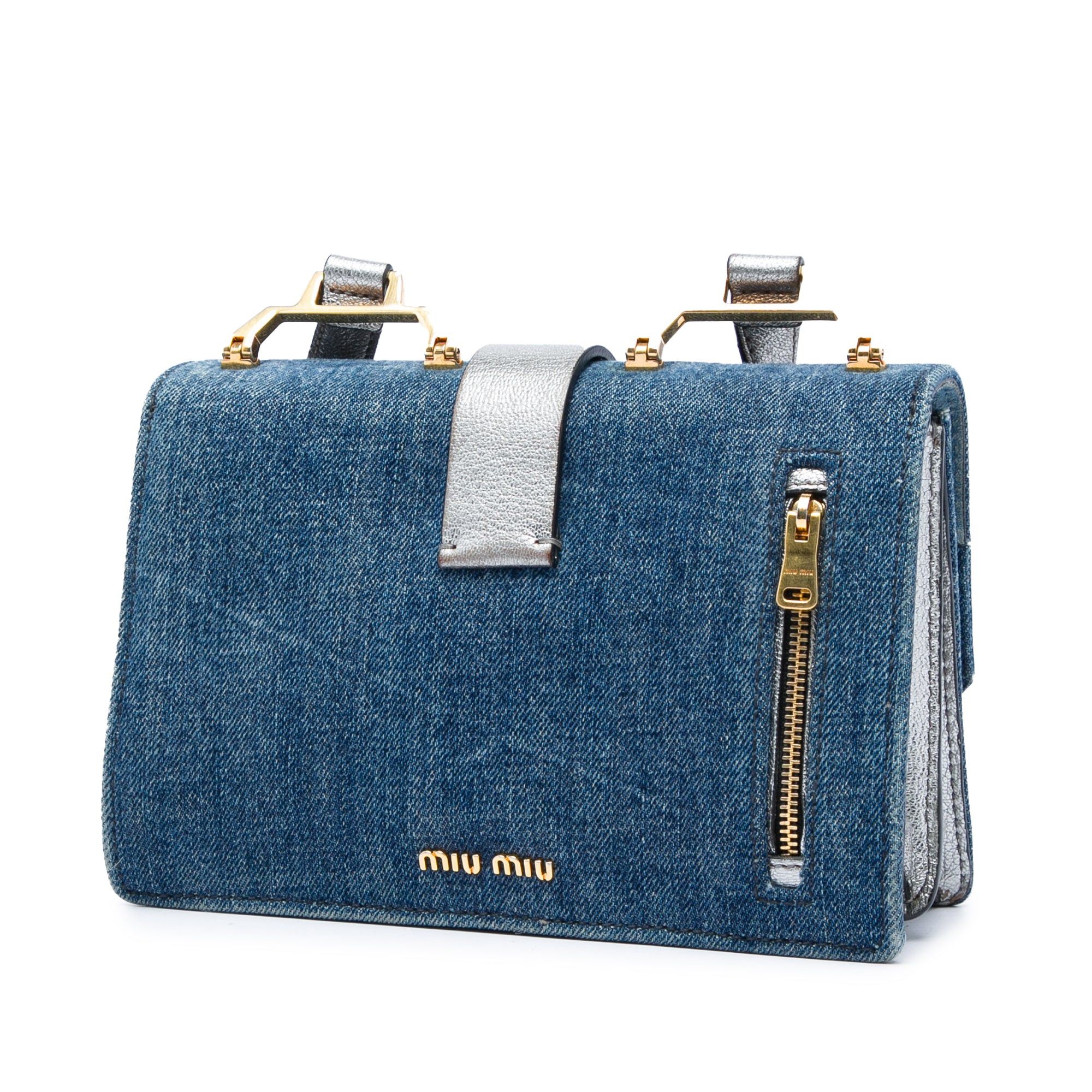 Miu Miu Denim Metallic Goatskin Madras Flap Crossbody Size ONE SIZE - 2 Thumbnail