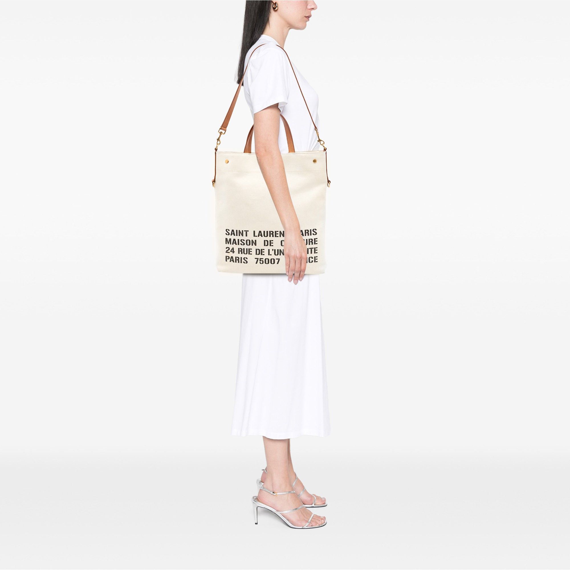 Saint Laurent Paris Canvas Stencil Logo Convertible Tote Size ONE SIZE - 7 Thumbnail