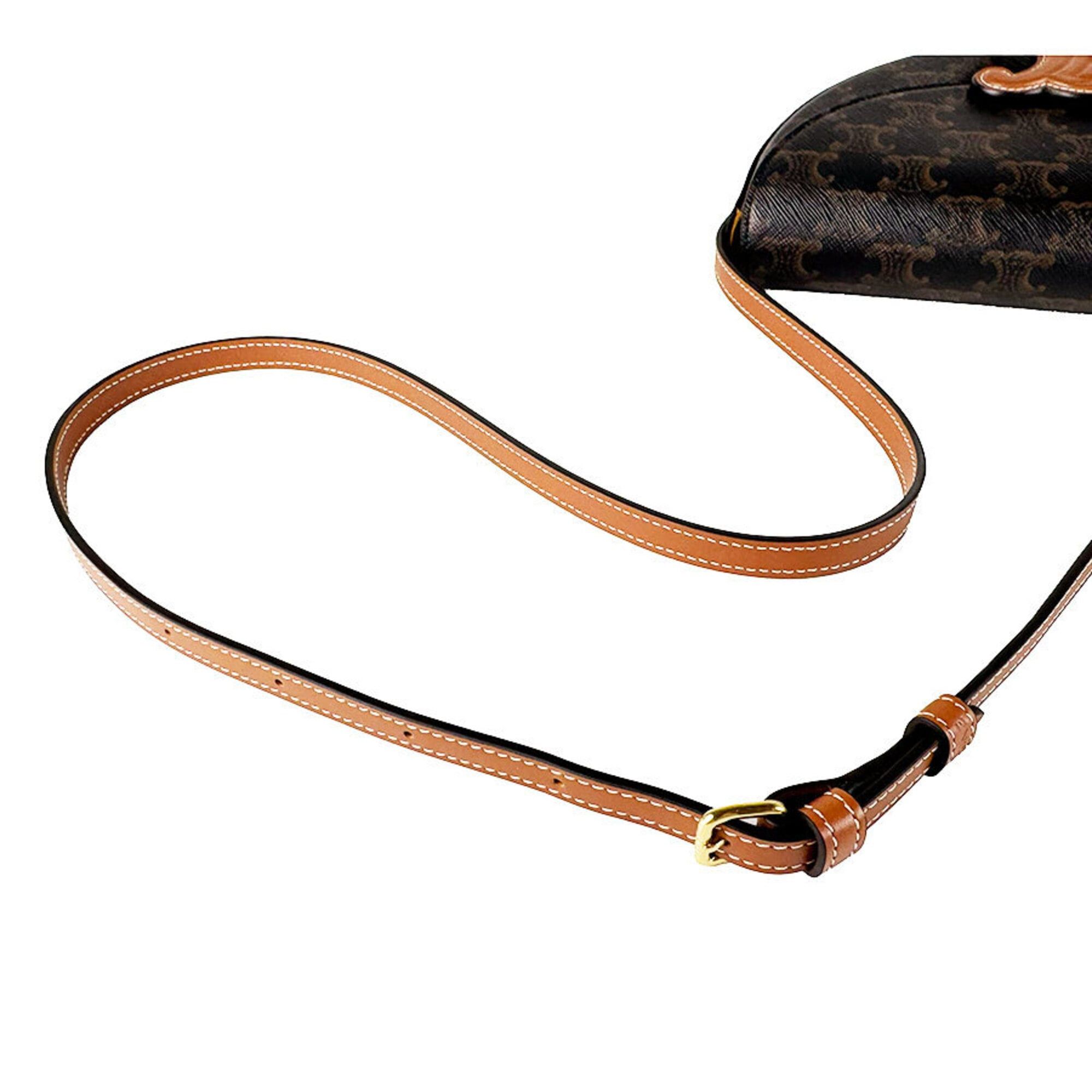 Celine Celine Shoulder Bag Cuir Triomphe Besace Leather Brown Women's z10853 Size ONE SIZE - 10 Thumbnail