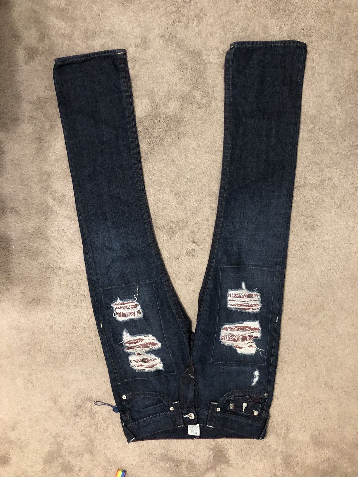 TRBJ Straight Red Bandana Ripped Patch Jeans