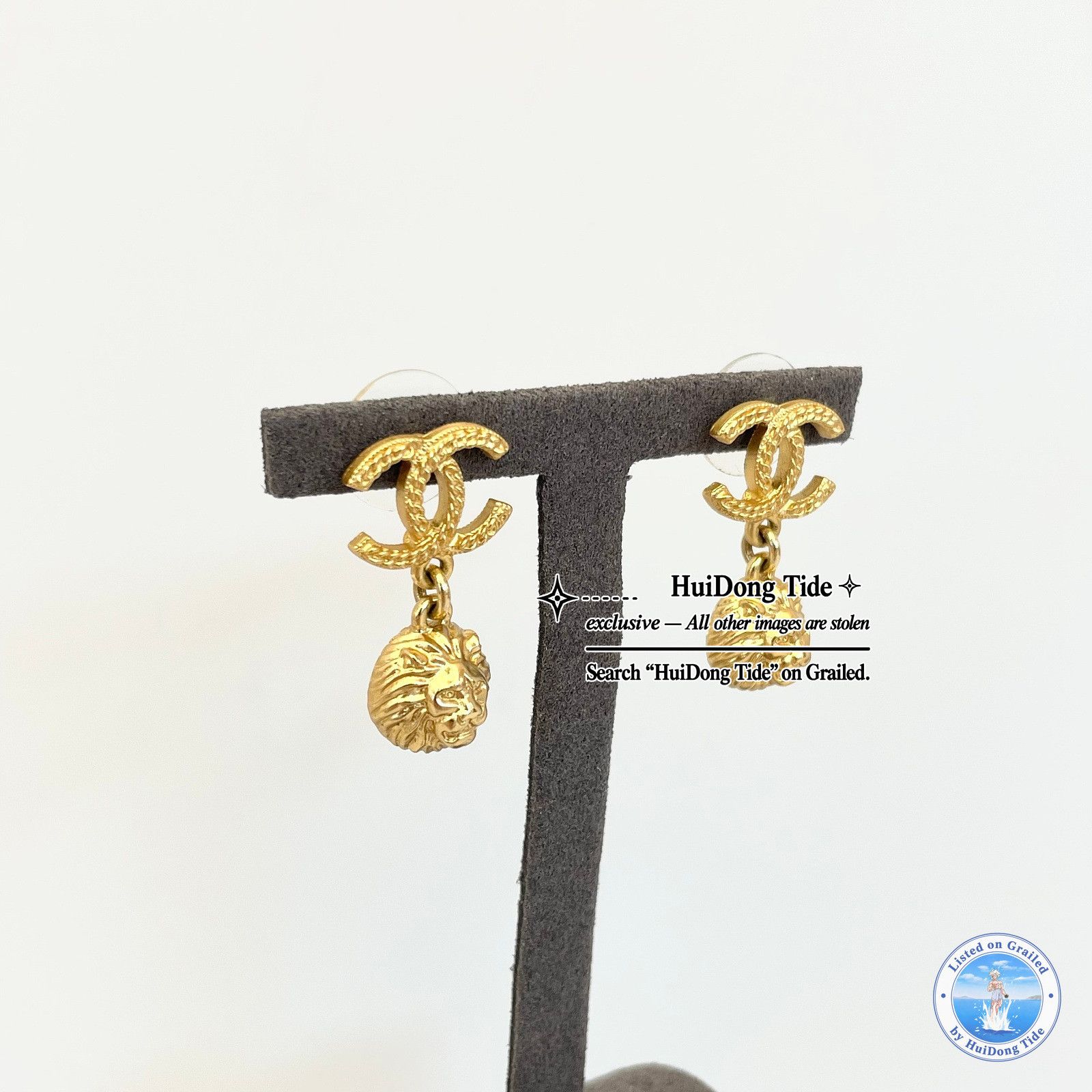 Chanel CHANEL Lion CC Logo Drop Earrings Gold Size ONE SIZE - 4 Thumbnail