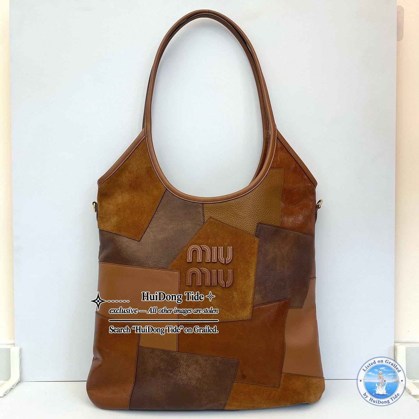 Miu Miu Miu Miu Patchwork Ivy Tote Bag Brown Size ONE SIZE - 9 Thumbnail