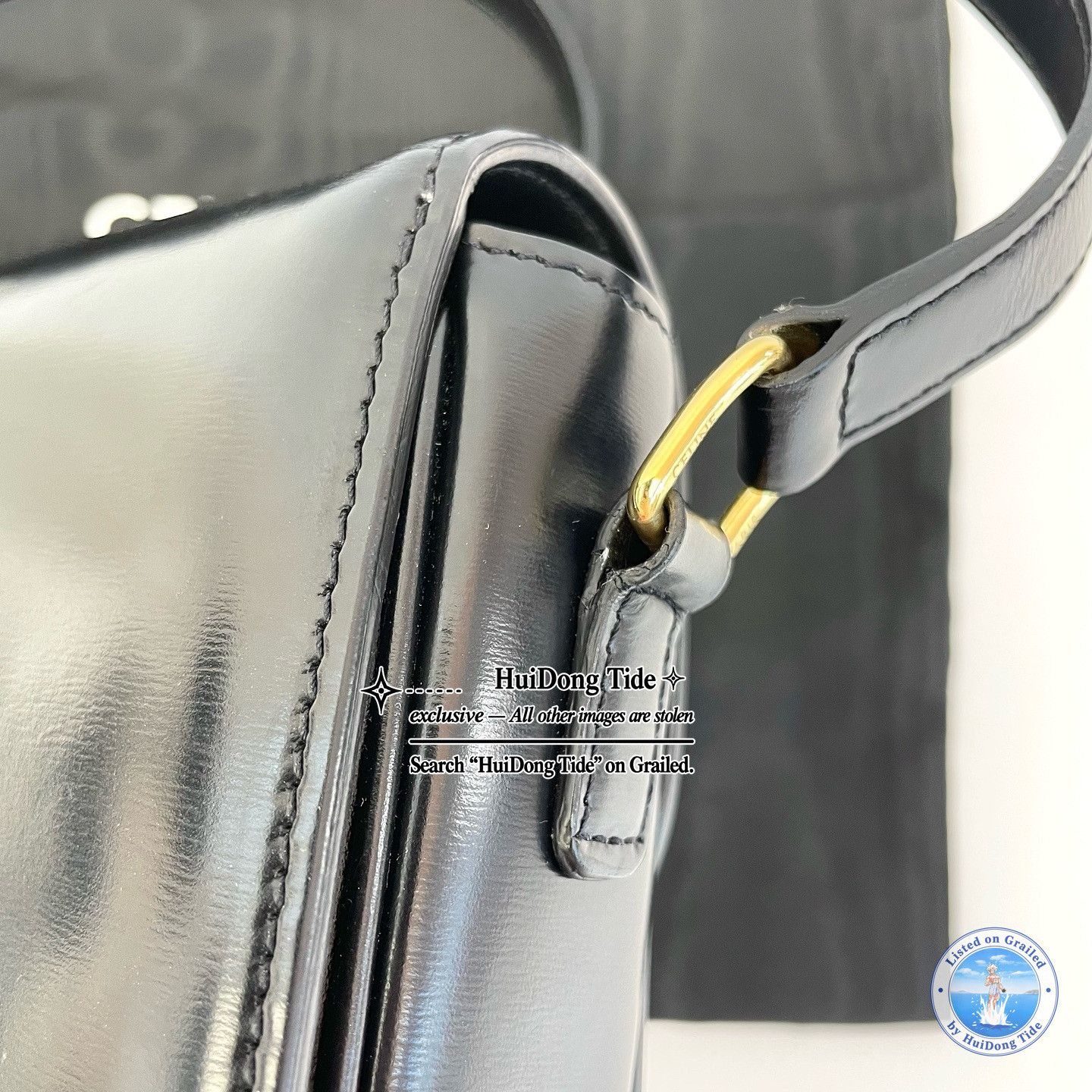 Celine CELINE Triomphe Leather Shoulder Bag Black Size ONE SIZE - 12 Thumbnail