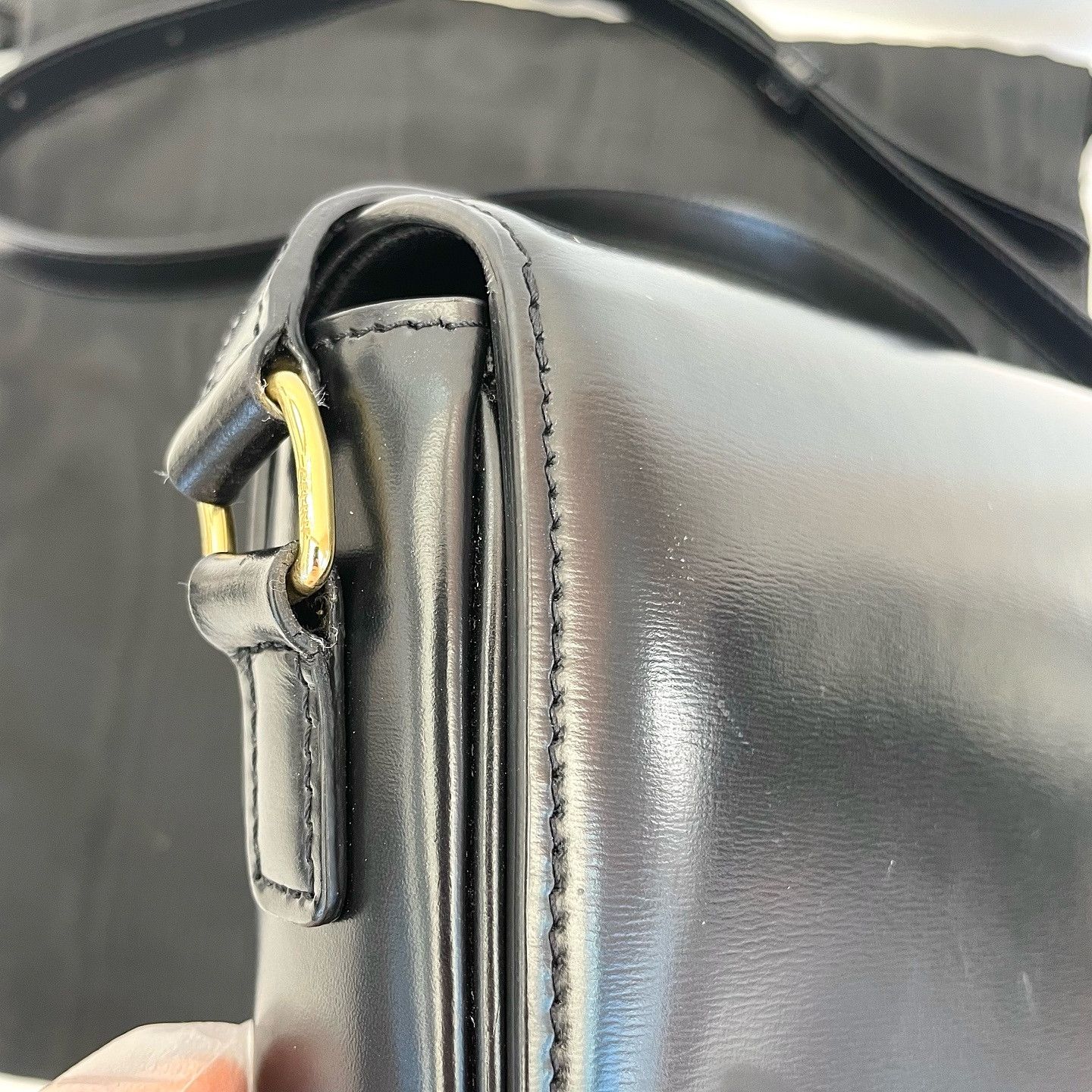 Celine CELINE Triomphe Leather Shoulder Bag Black Size ONE SIZE - 14 Thumbnail