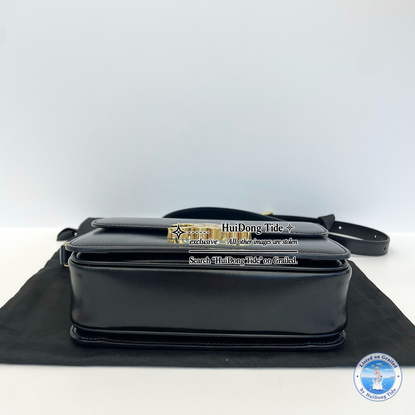 Celine CELINE Triomphe Leather Shoulder Bag Black Size ONE SIZE - 4 Thumbnail