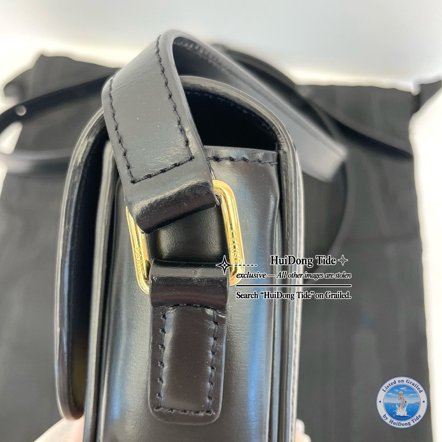 Celine CELINE Triomphe Leather Shoulder Bag Black Size ONE SIZE - 13 Thumbnail