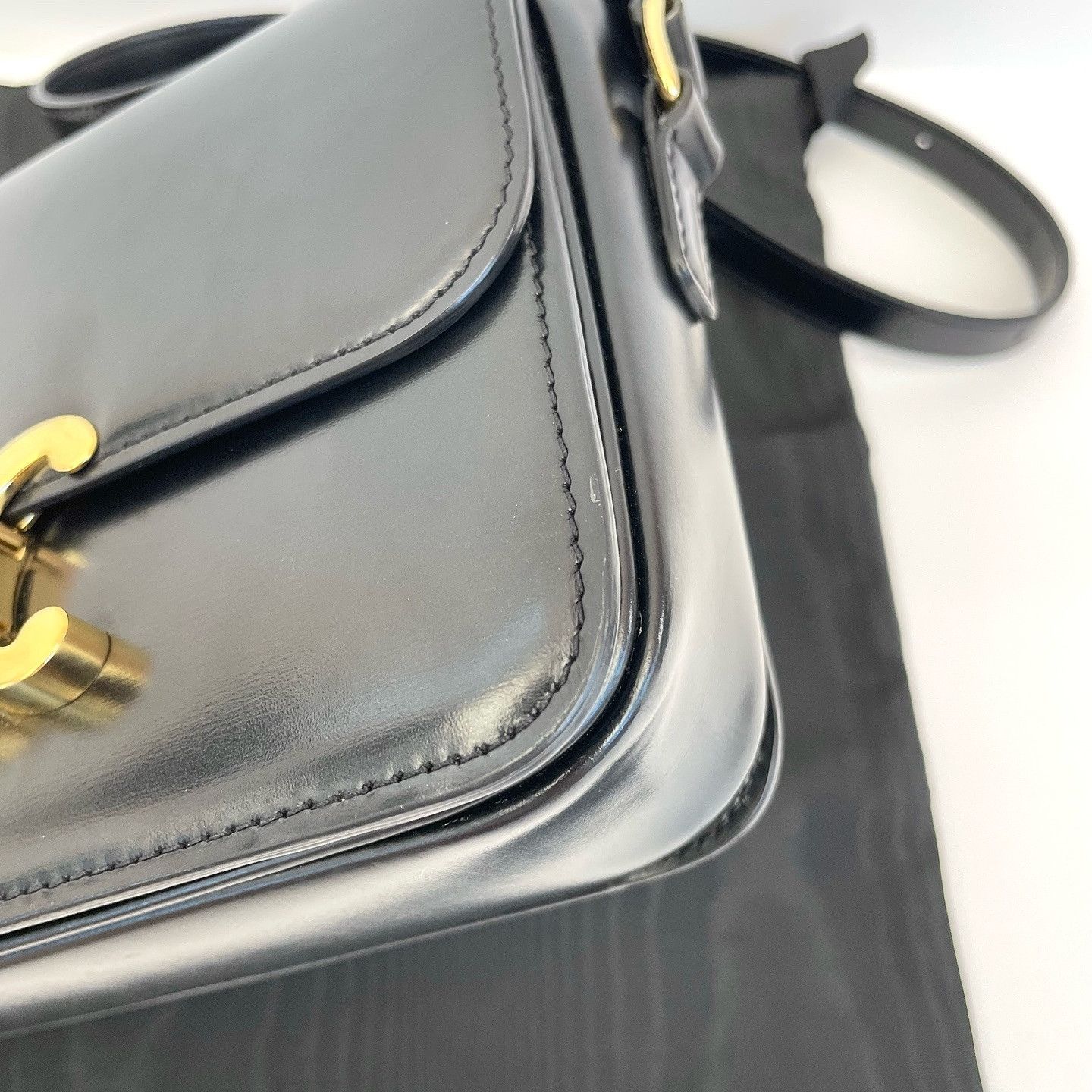 Celine CELINE Triomphe Leather Shoulder Bag Black Size ONE SIZE - 7 Thumbnail