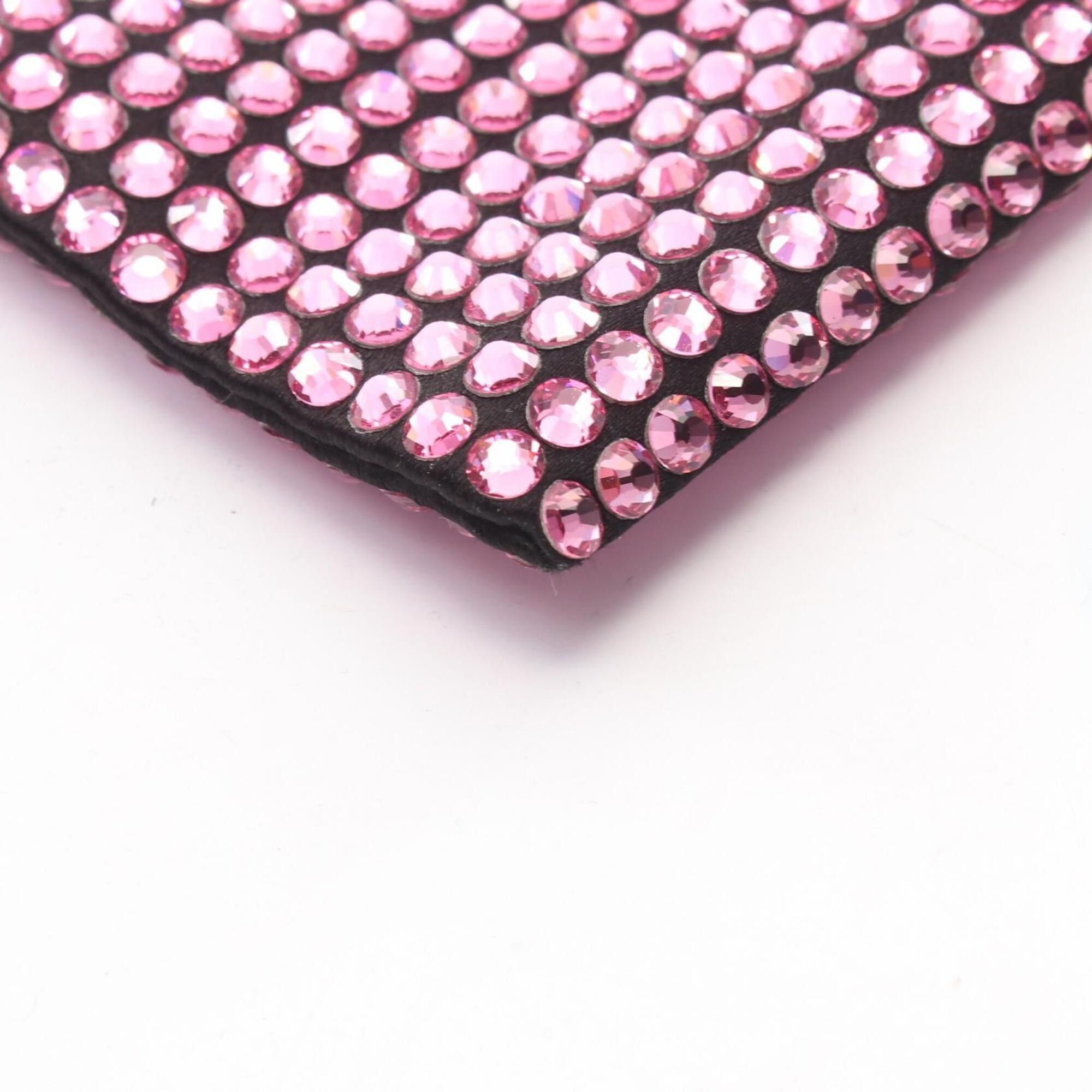 Prada Prada Triangle Logo Crystal 2-Way Handbag, Fabric Leather, Women's, Pink/Black Size ONE SIZE - 5 Thumbnail
