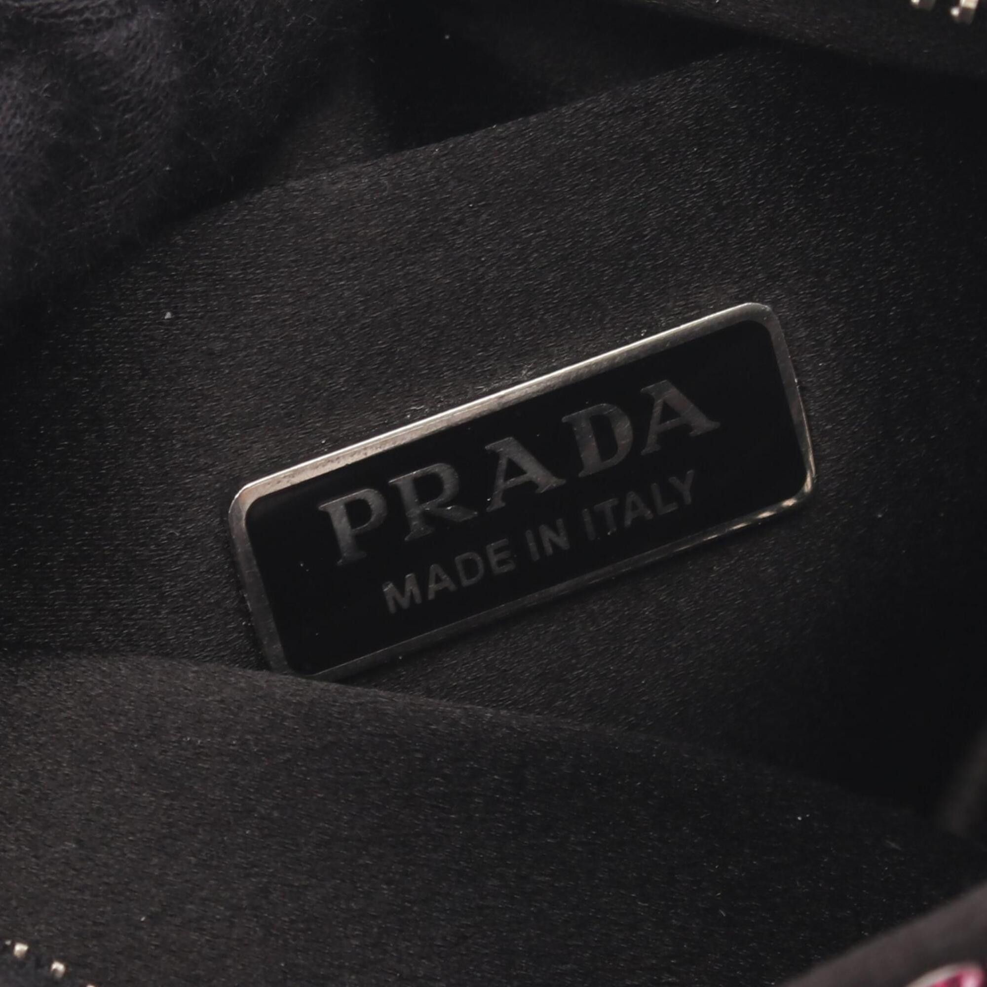 Prada Prada Triangle Logo Crystal 2-Way Handbag, Fabric Leather, Women's, Pink/Black Size ONE SIZE - 4 Thumbnail