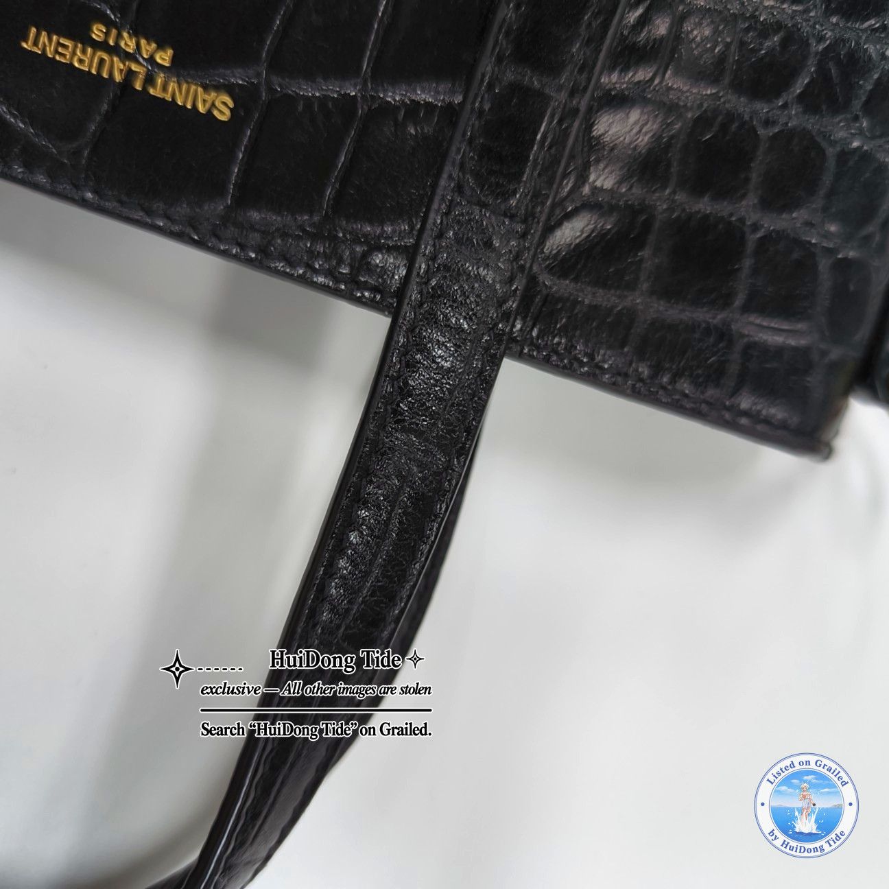 Saint Laurent Paris Saint Laurent Croc Embossed Leather Handle Bag ONE SIZE Size ONE SIZE - 9 Thumbnail