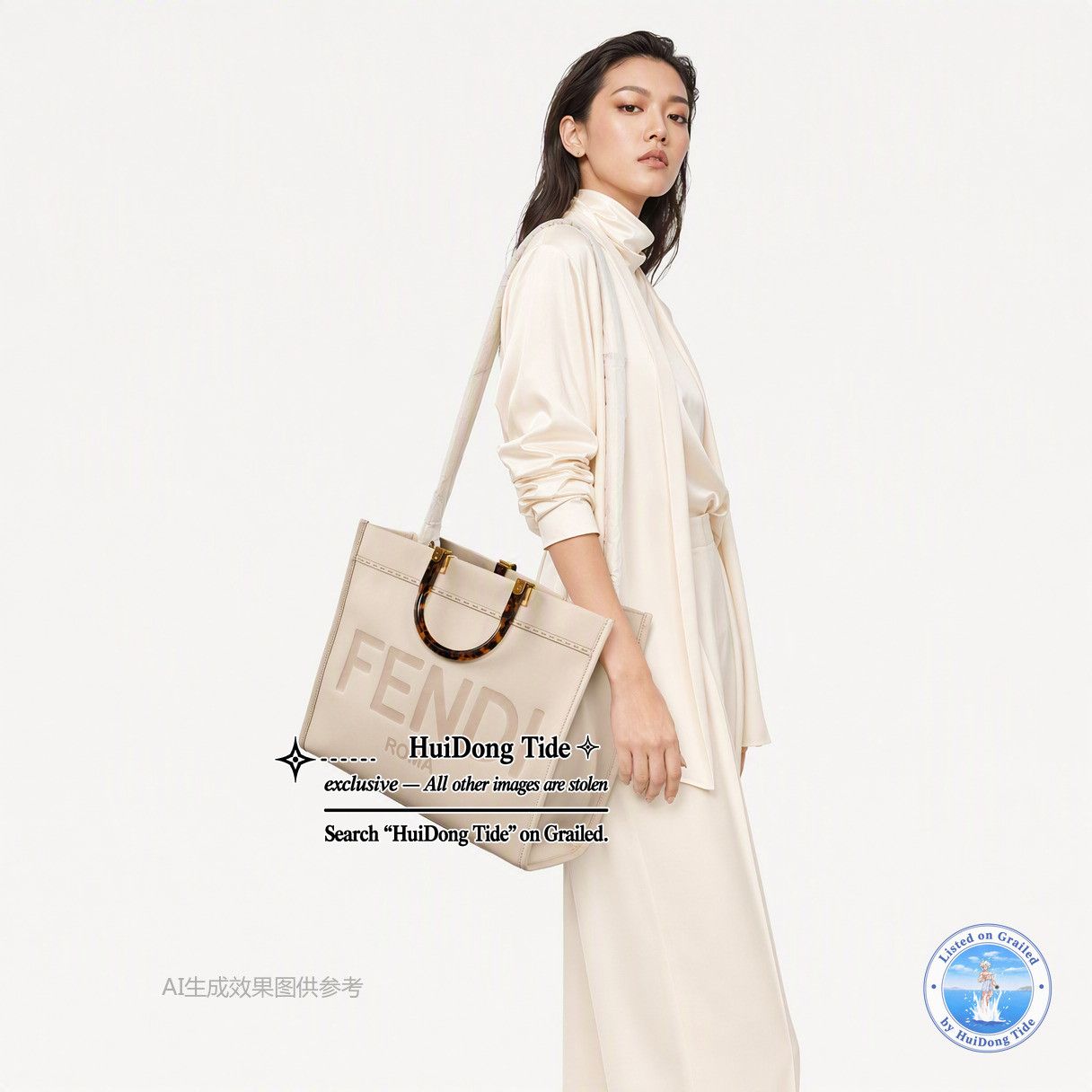 Fendi Fendi Sunshine Medium Leather Tote Bag Beige Size ONE SIZE - 2 Thumbnail